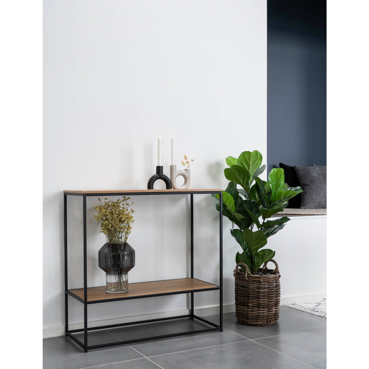 Konsolentisch Vita 80cm aus Metall - Eichenoptik