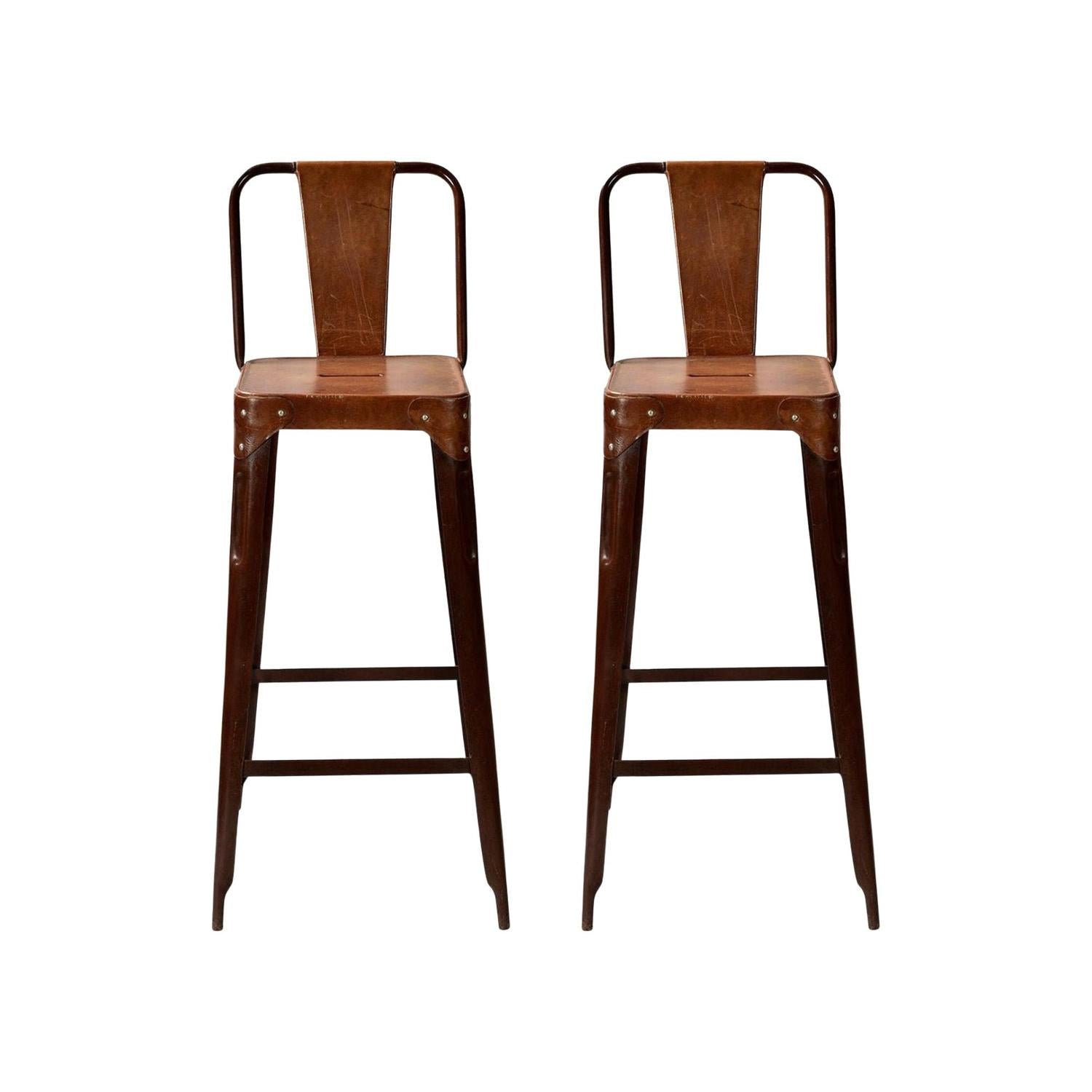 2er-Set Barhocker Copenhagen aus Eisen mit Ledersitz- Braun-Barhocker-Trademark Living-le canapé
