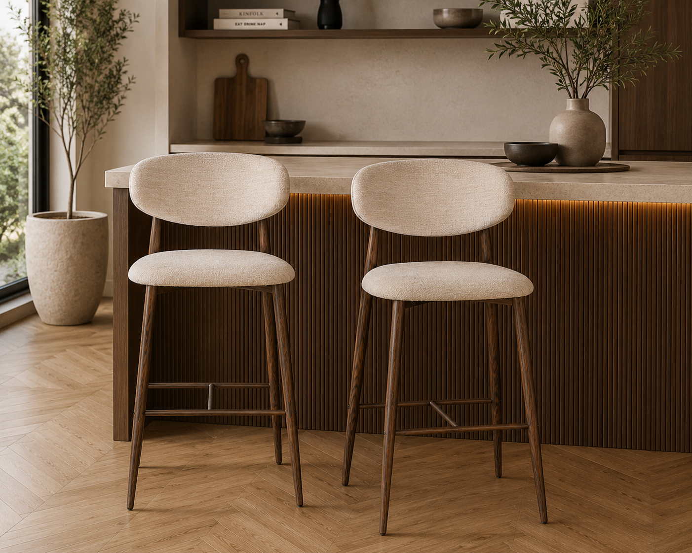 2er-Set Barhocker Japandi - Beige-Barhocker-Pole to Pole-le canapé