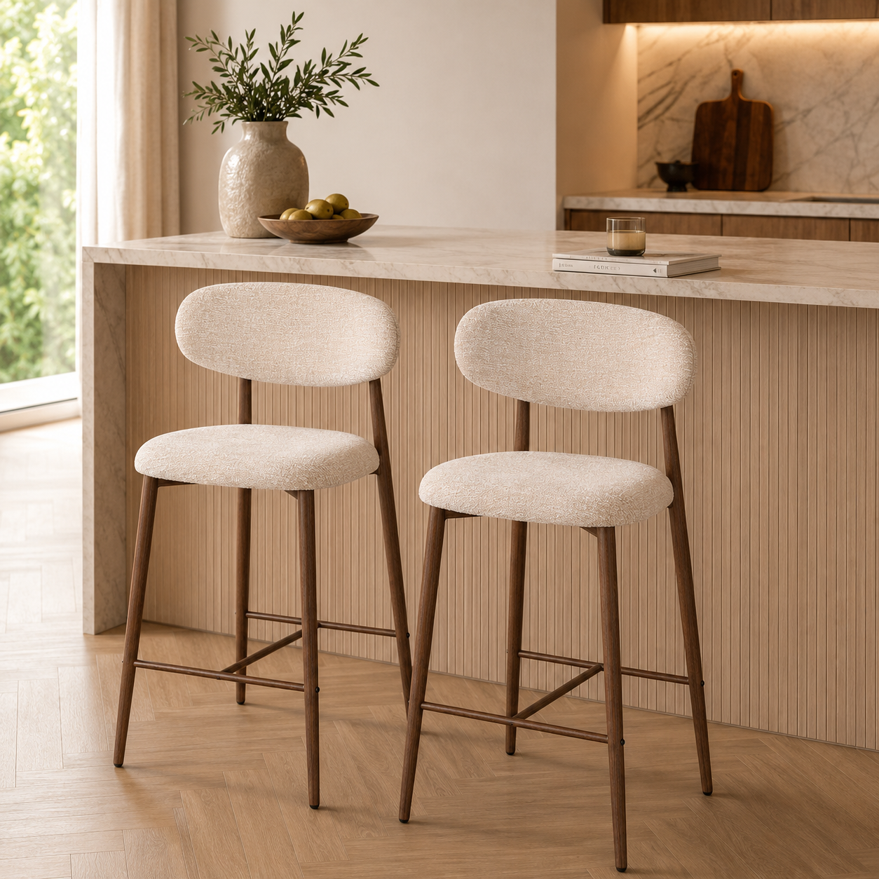 2er-Set Barhocker Küche Japandi - Beige-Barhocker-Pole to Pole-le canapé