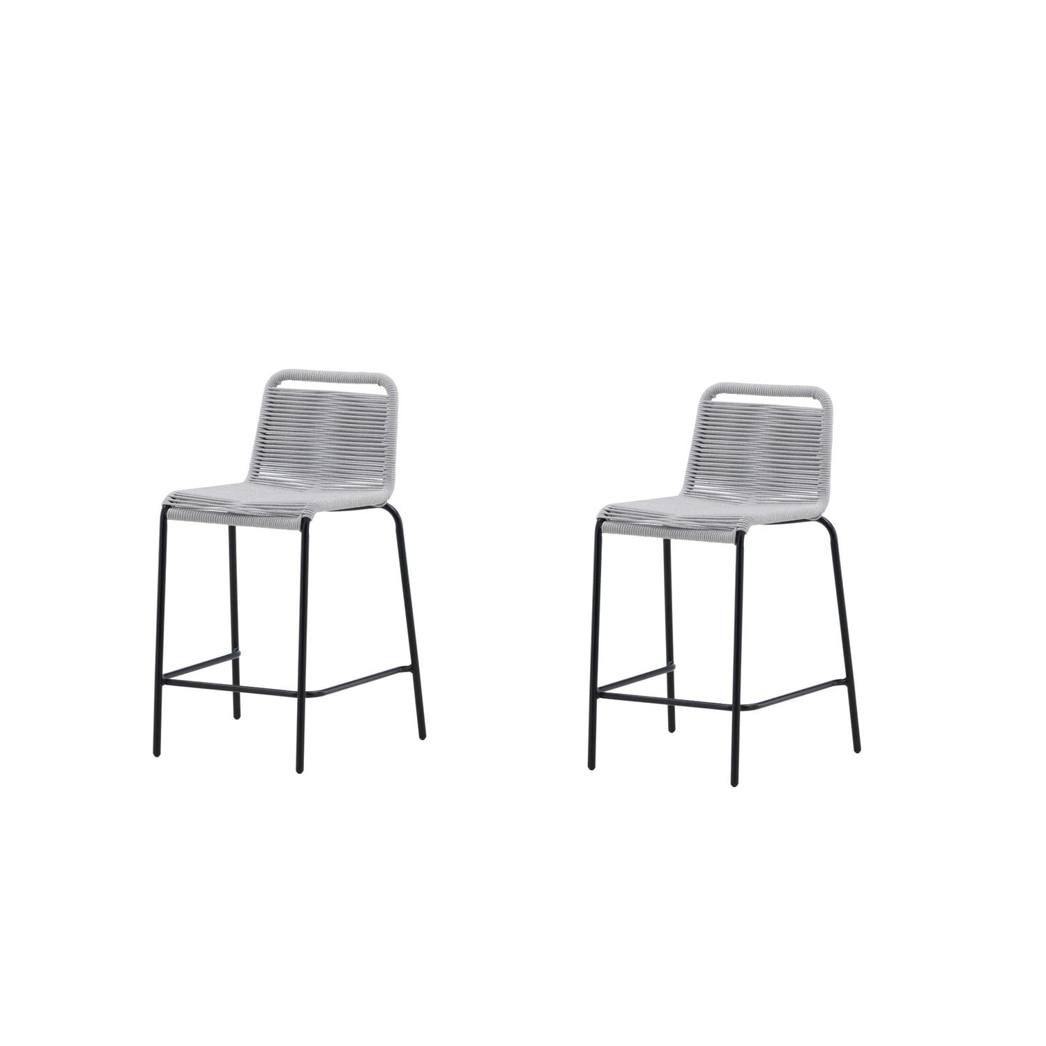 2er-Set Barhocker Lindos aus Seil - Grau-Outdoor Stühle-Venture Home-le canapé