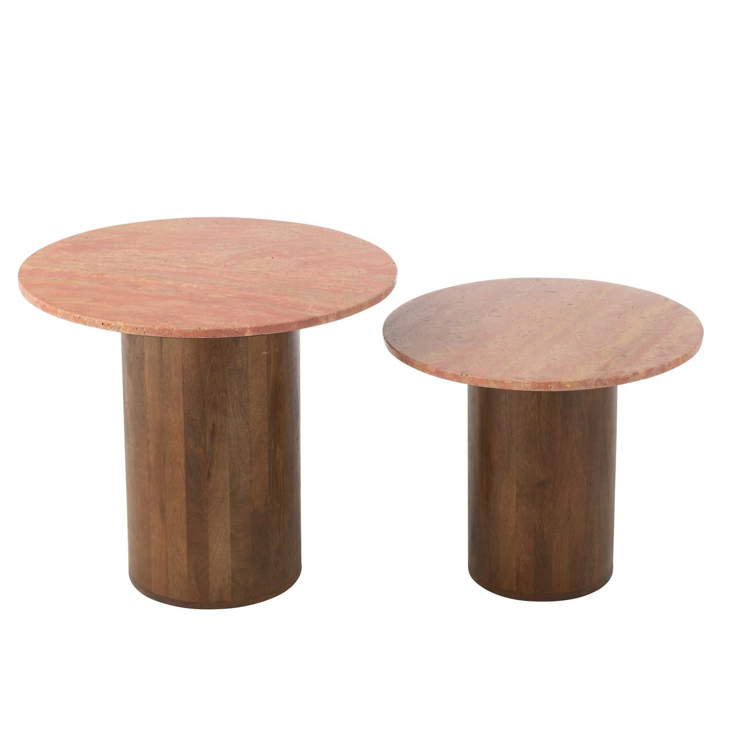 2er-Set Beistelltische Arte aus Marmor und Mangoholz Ø56cm - Terrakotta/Braun-Beistelltische-J-Line-le canapé