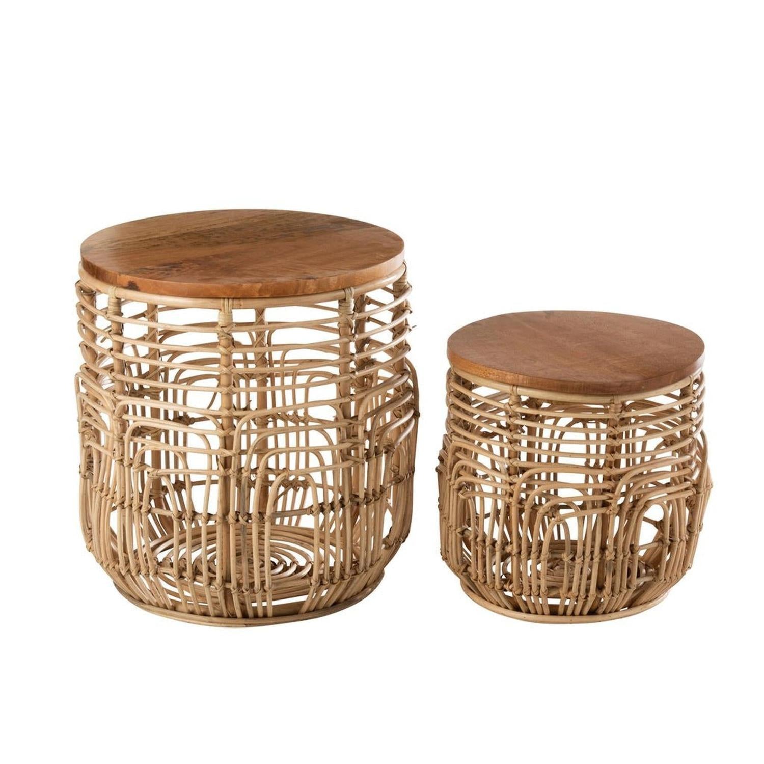 2er - Set Beistelltische Ellen rund Ø48cm aus Rattan - Natur5400924207755Beistelltisch