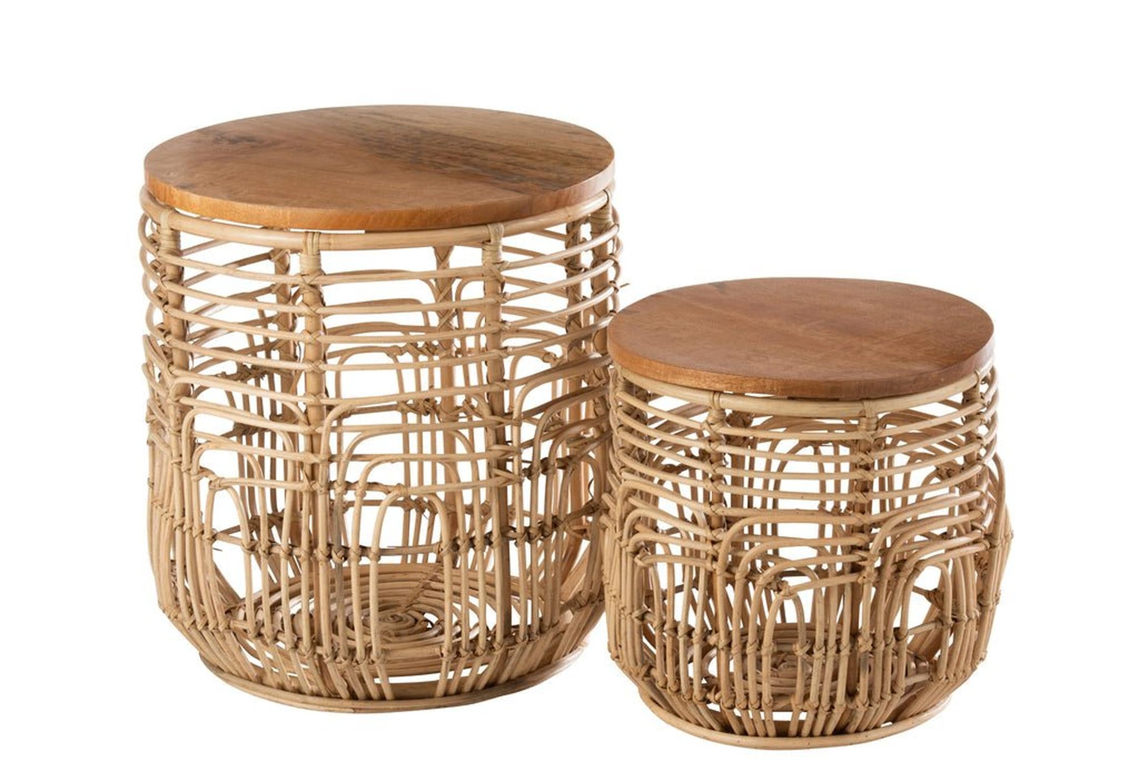 2er - Set Beistelltische Ellen rund Ø48cm aus Rattan - Natur5400924207755Beistelltisch