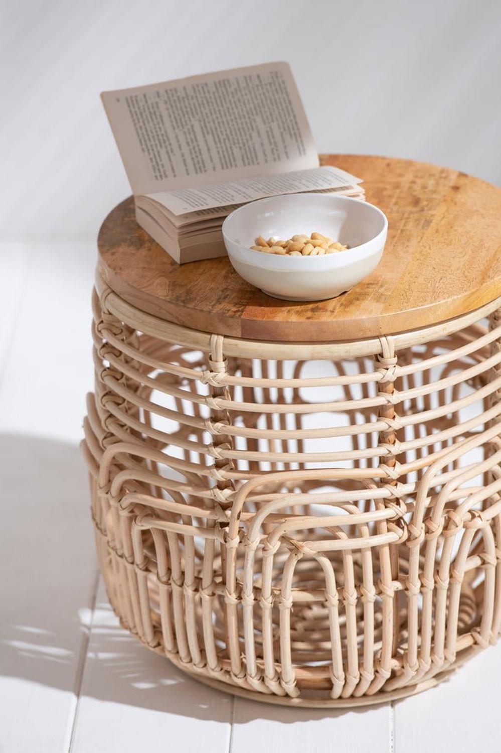 2er-Set Beistelltische Ellen rund Ø48cm aus Rattan - Natur