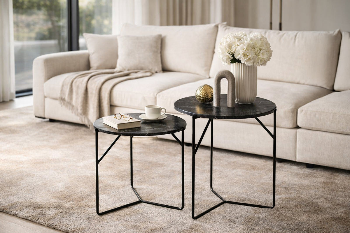 2er-Set Beistelltische Mason Marble aus Stein - Schwarz-Beistelltische-Livingfurn-le canapé