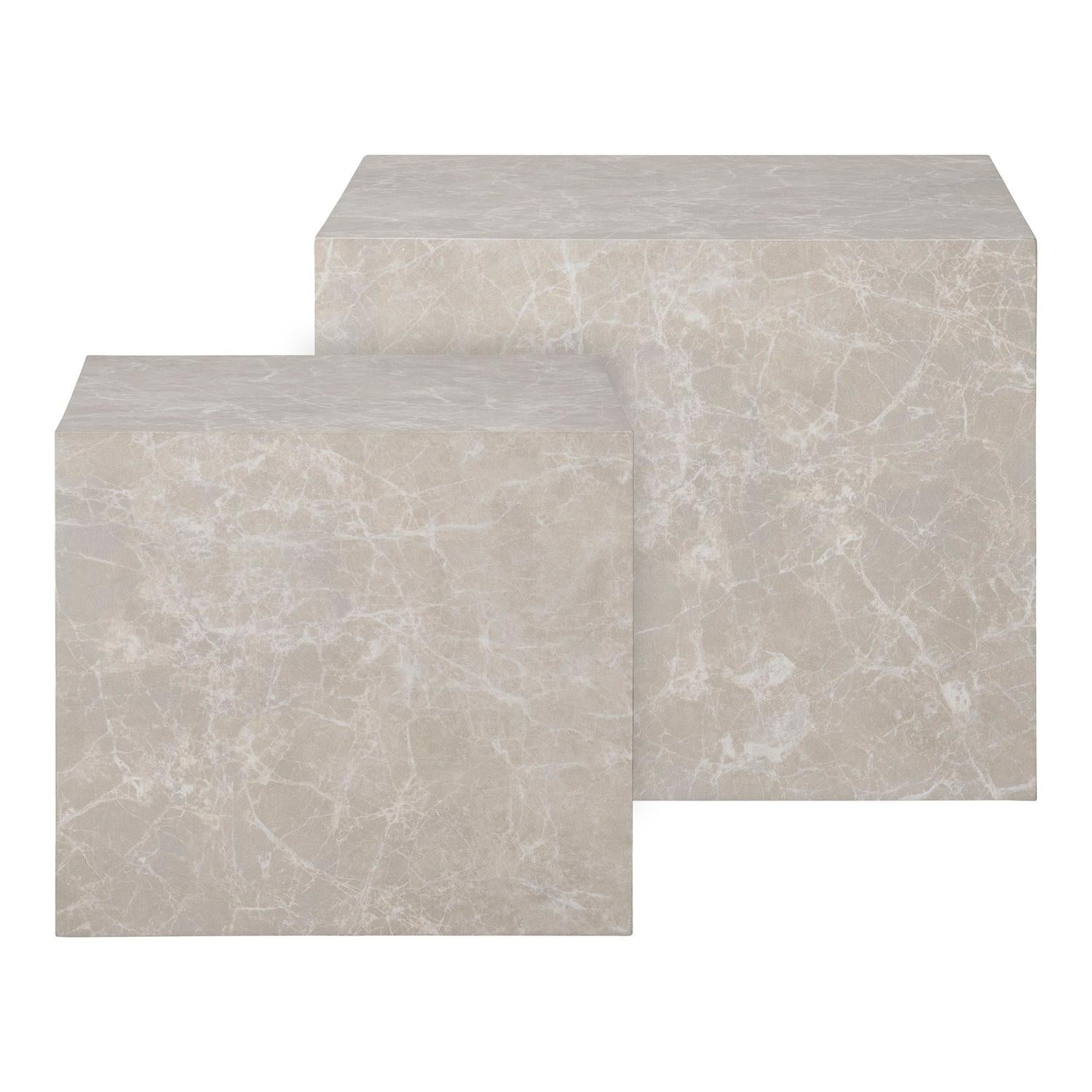 2er-Set Couchtische Prag in Marmoroptik - Beige-Couchtische-House Nordic-le canapé