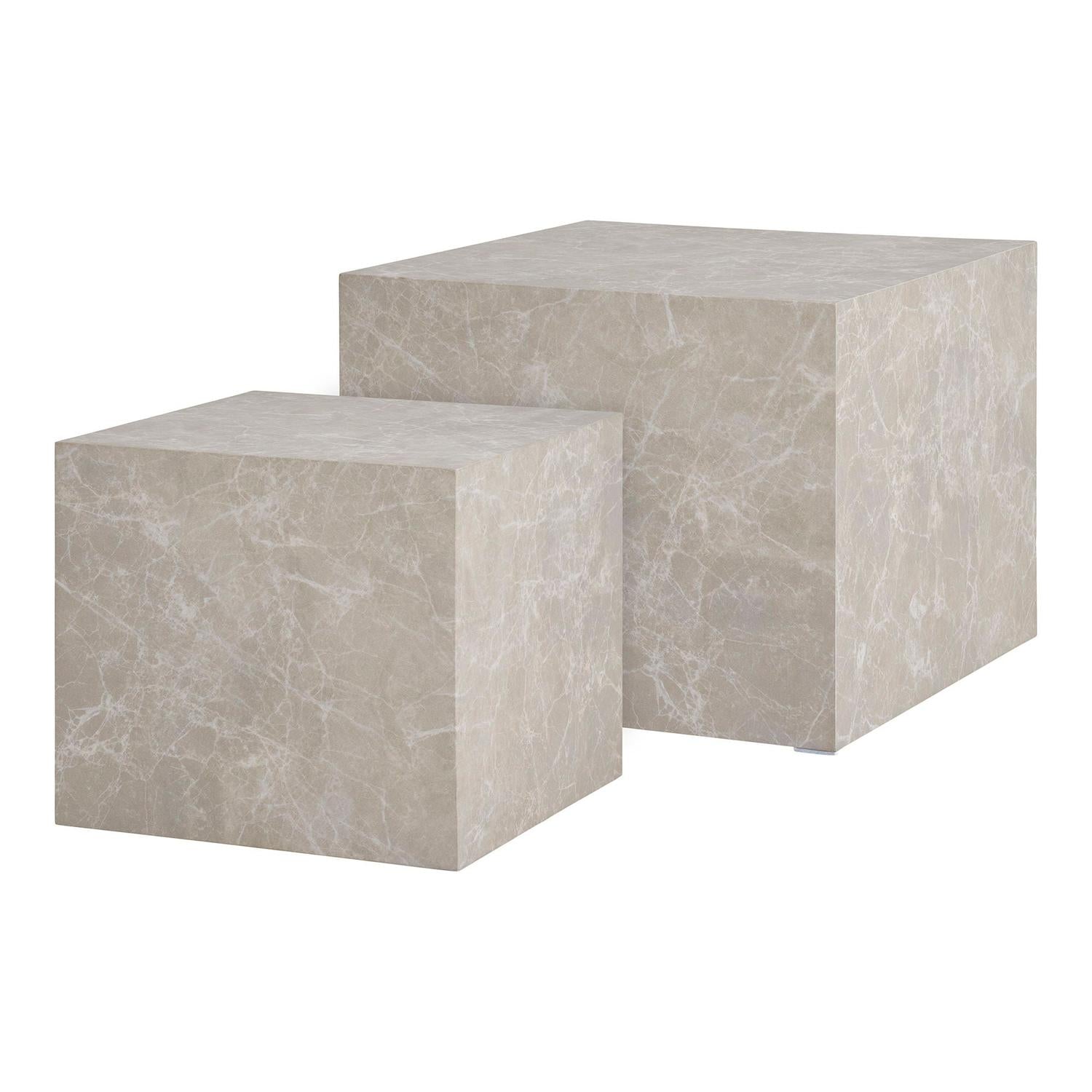 2er-Set Couchtische Prag in Marmoroptik - Beige-Couchtische-House Nordic-le canapé