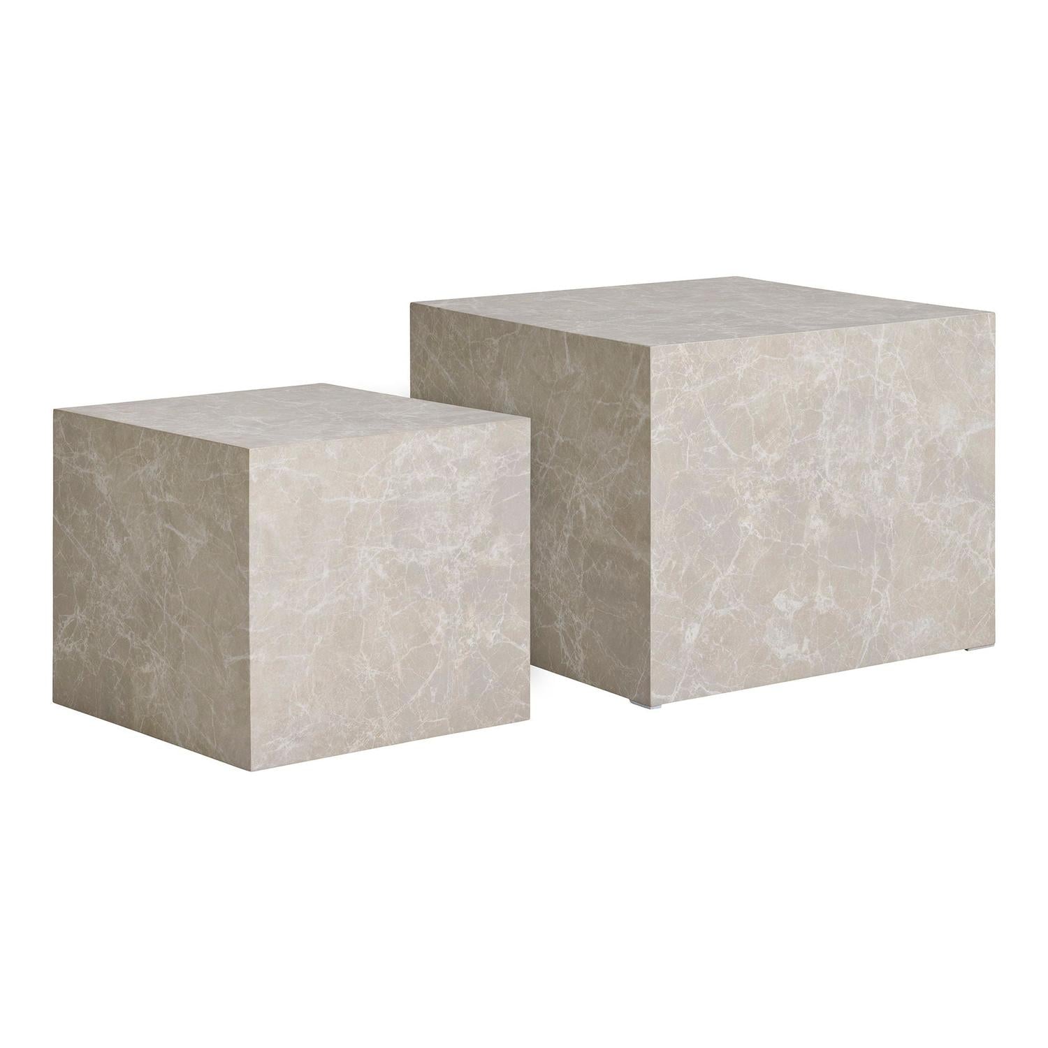 2er-Set Couchtische Prag in Marmoroptik - Beige-Couchtische-House Nordic-le canapé