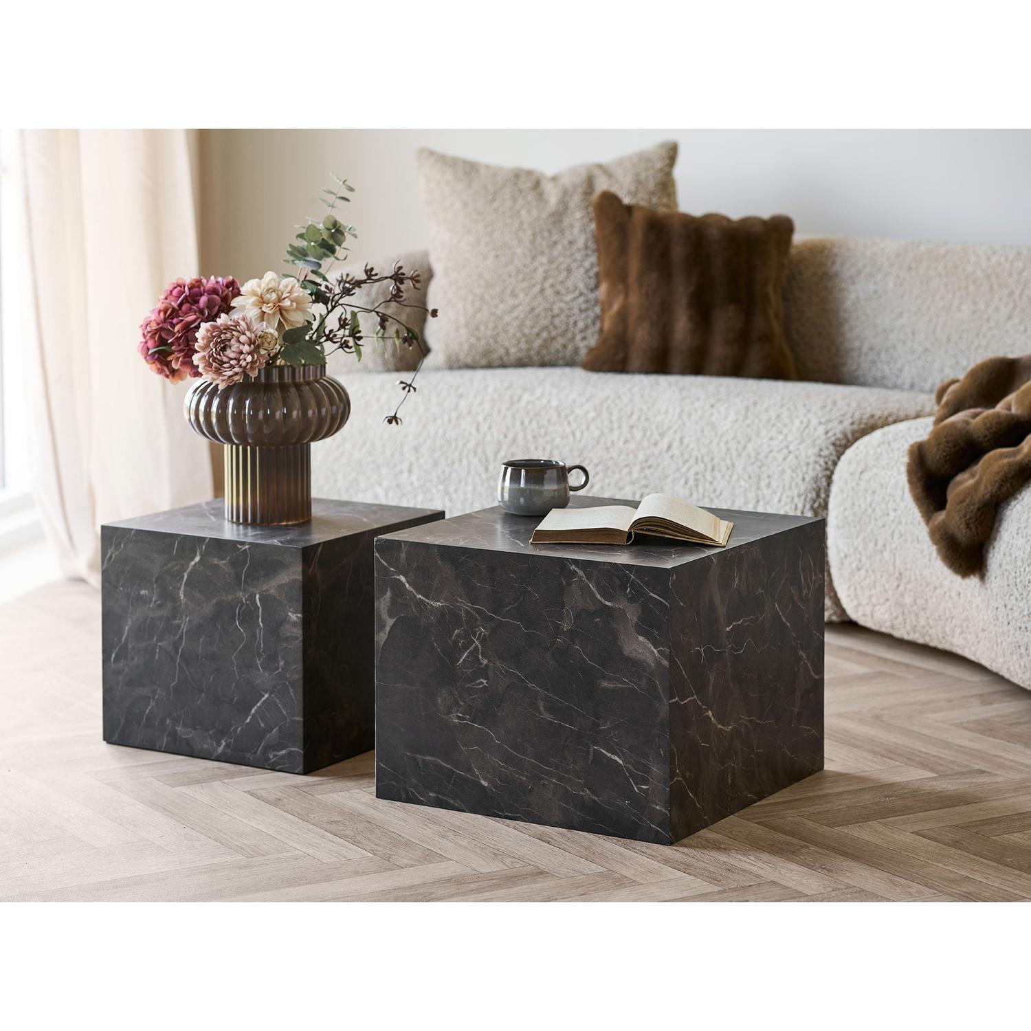 2er-Set Couchtische Prag in Marmoroptik - Braun-Couchtische-House Nordic-le canapé