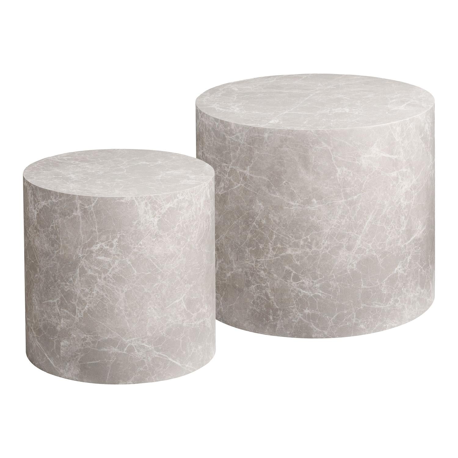 2er-Set Couchtische Prag Ø48cm - Beige Marmoroptik-Couchtisch-House Nordic-le canapé
