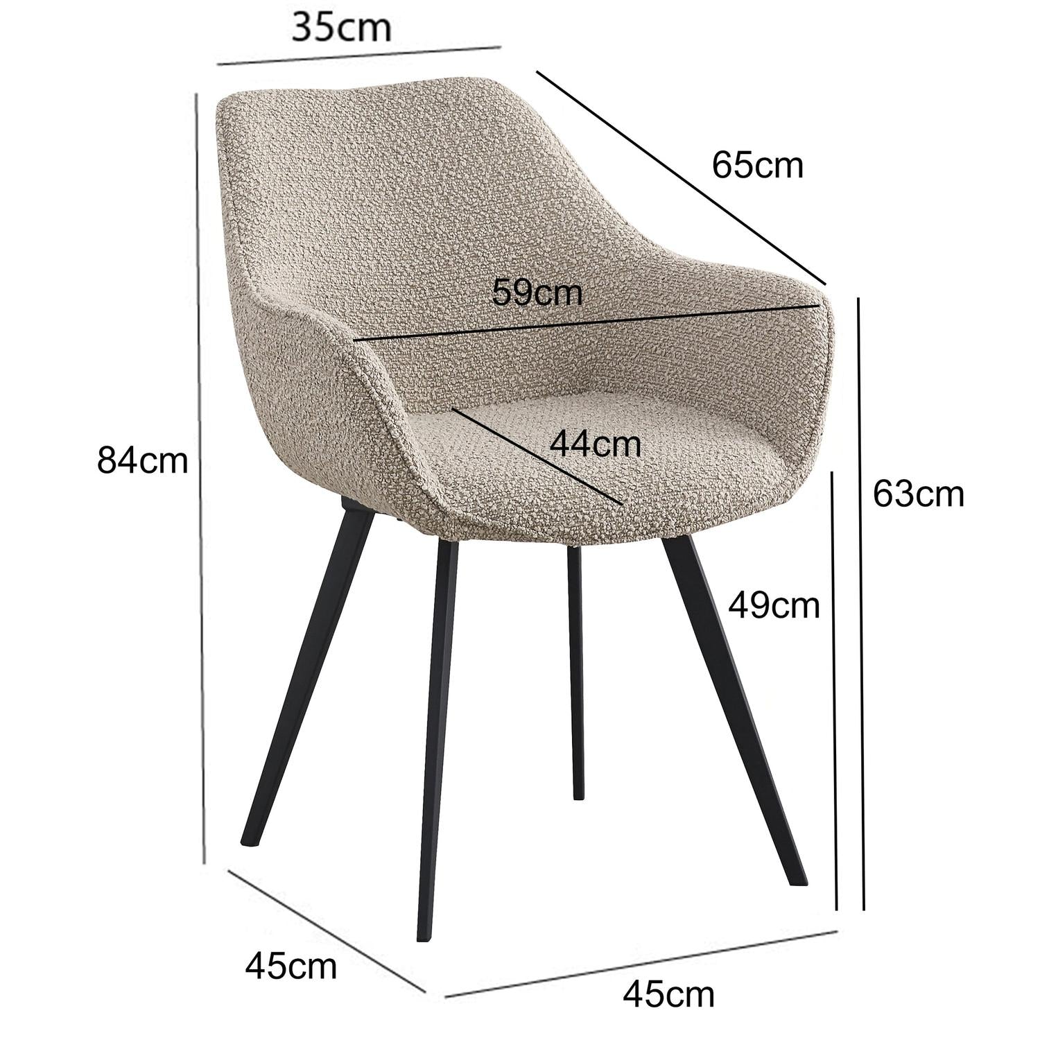 2er-Set Esszimerstühle Luca aus Bouclé -Beige-Esszimmerstühle-Livingfurn-le canapé