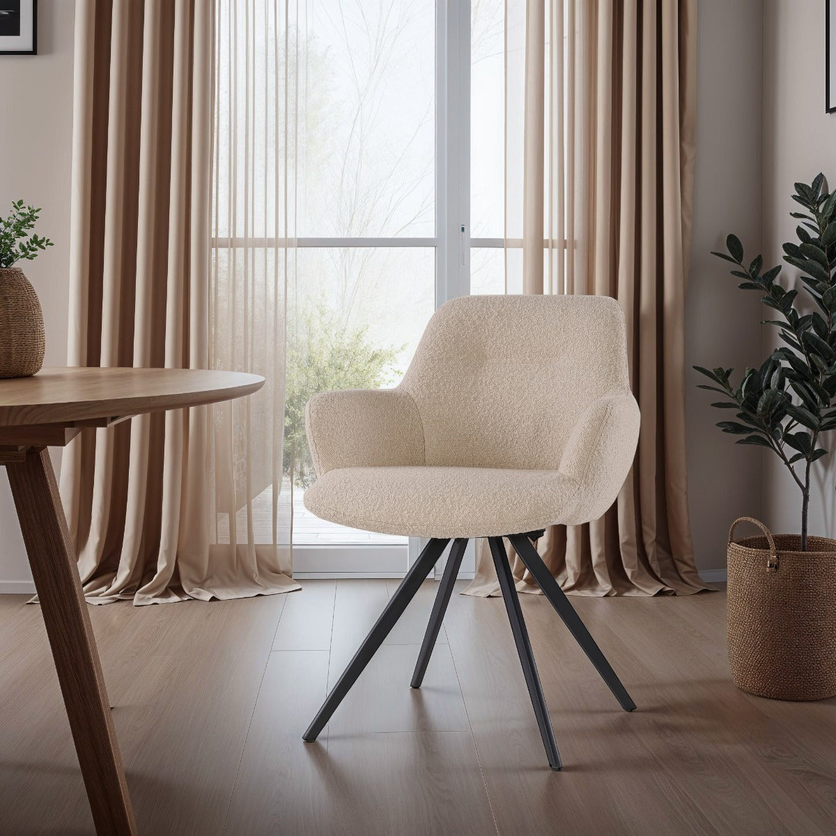 2er-Set Esszimmerstühle Doreen aus Bouclé - Beige-Esszimmerstühle-Livingfurn-le canapé