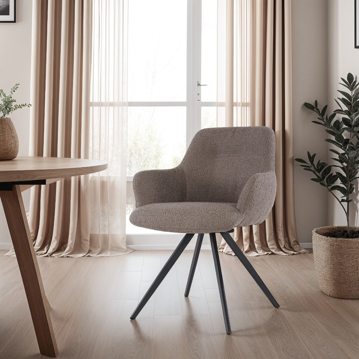 2er-Set Esszimmerstühle Doreen aus Bouclé - Braun-Esszimmerstühle-Livingfurn-le canapé