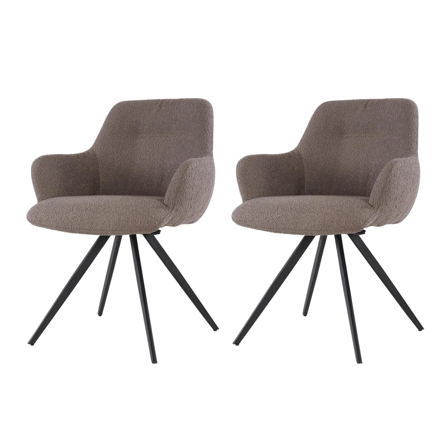 2er-Set Esszimmerstühle Doreen aus Bouclé - Braun-Esszimmerstühle-Livingfurn-le canapé