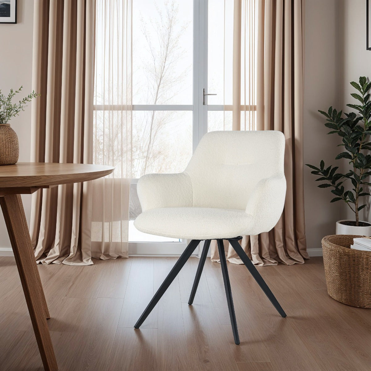 2er-Set Esszimmerstühle Doreen aus Bouclé - Weiß-Esszimmerstühle-Livingfurn-le canapé