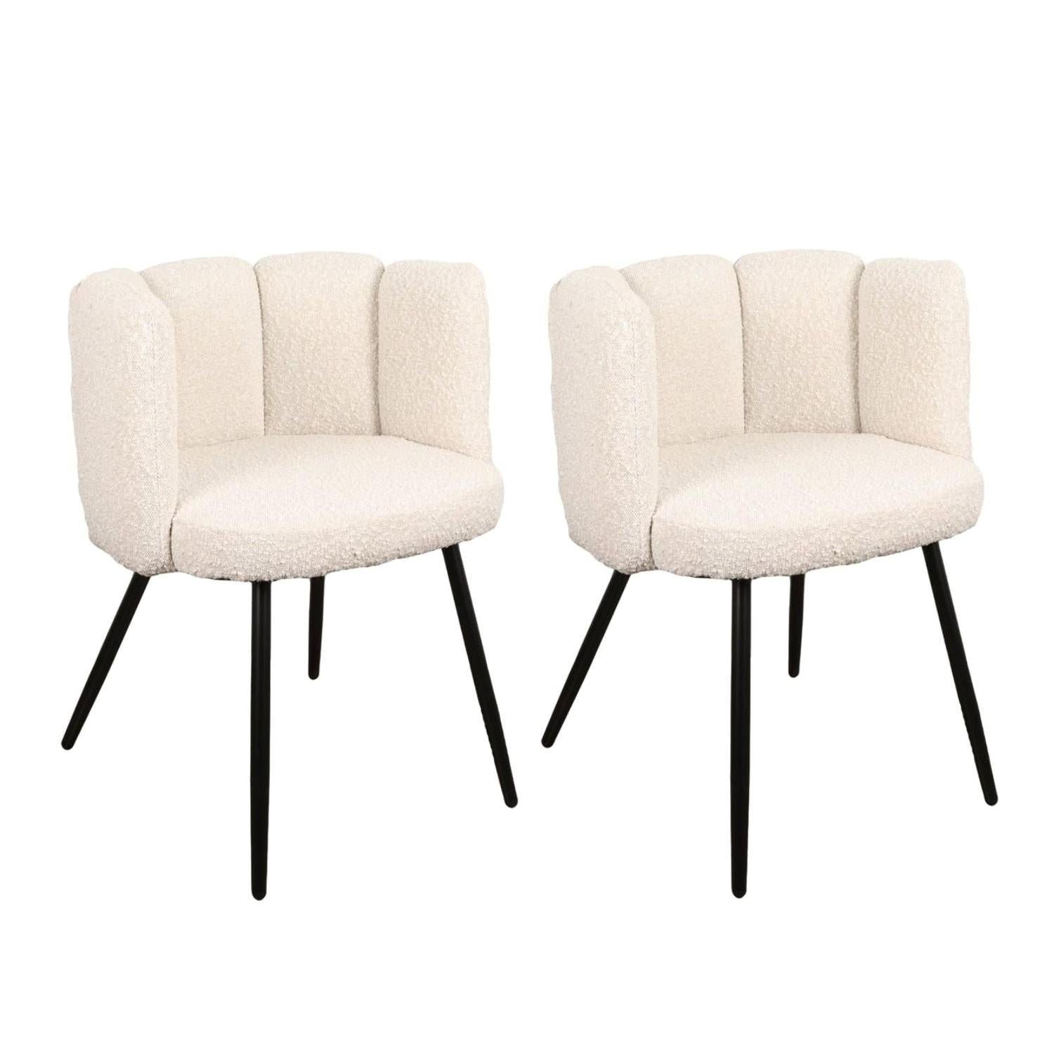 2er-Set Esszimmerstühle High Five aus Bouclé - White Pearl-Esszimmerstuhl-Pole to Pole-le canapé
