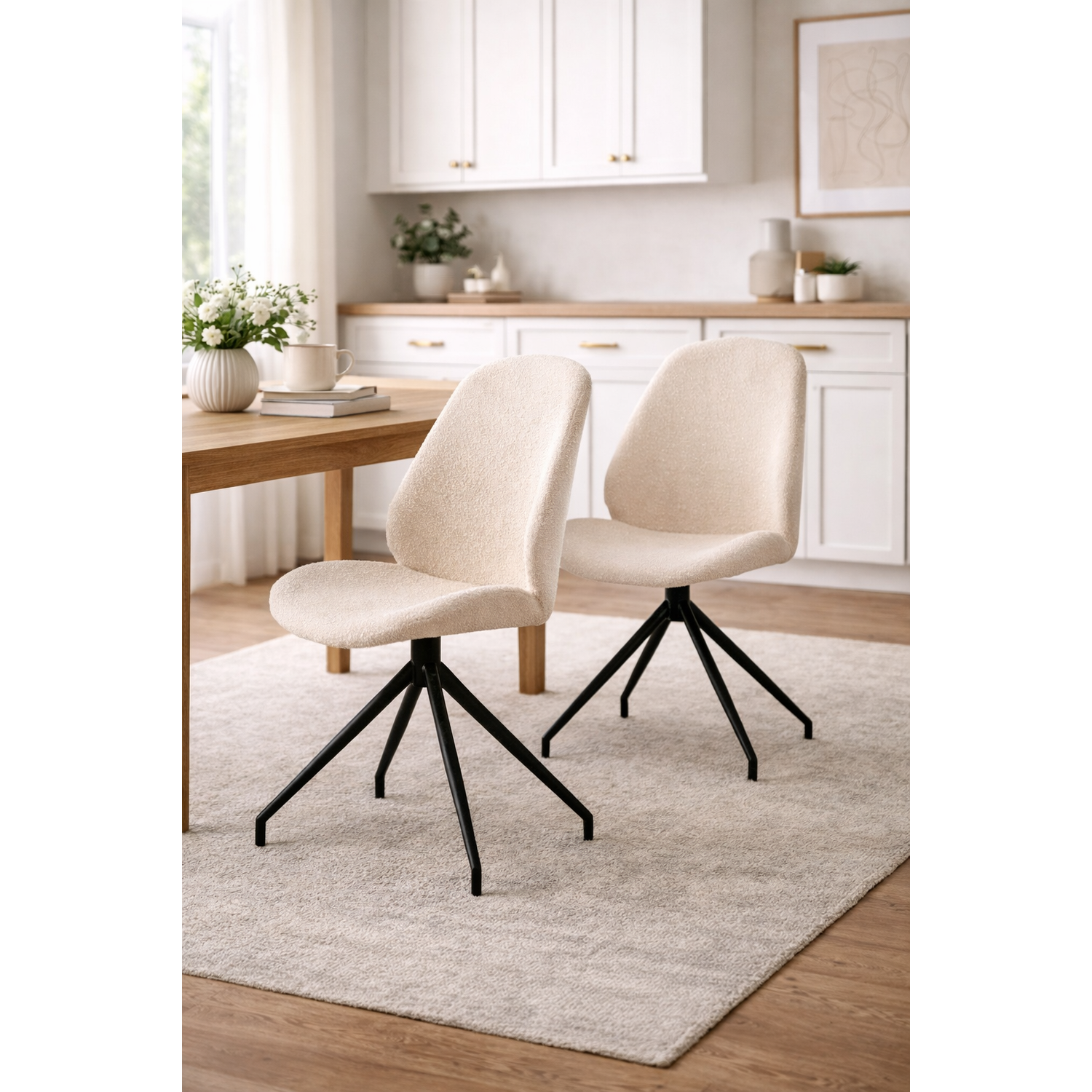 2er-Set Esszimmerstühle Monte Carlo drehbar aus Teddy Bouclé - Weiß-Esszimmerstühle-House Nordic-le canapé