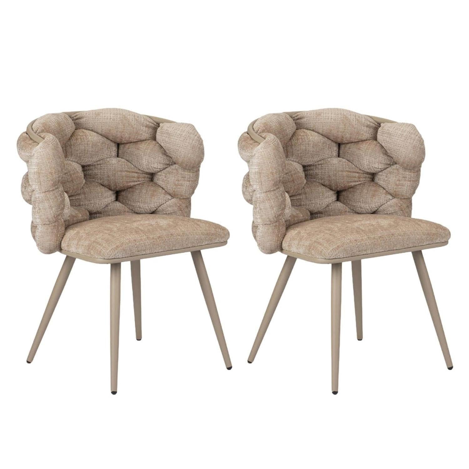 2er-Set Esszimmerstühle Rock aus Velour - Creme-Esszimmerstühle-Pole to Pole-le canapé