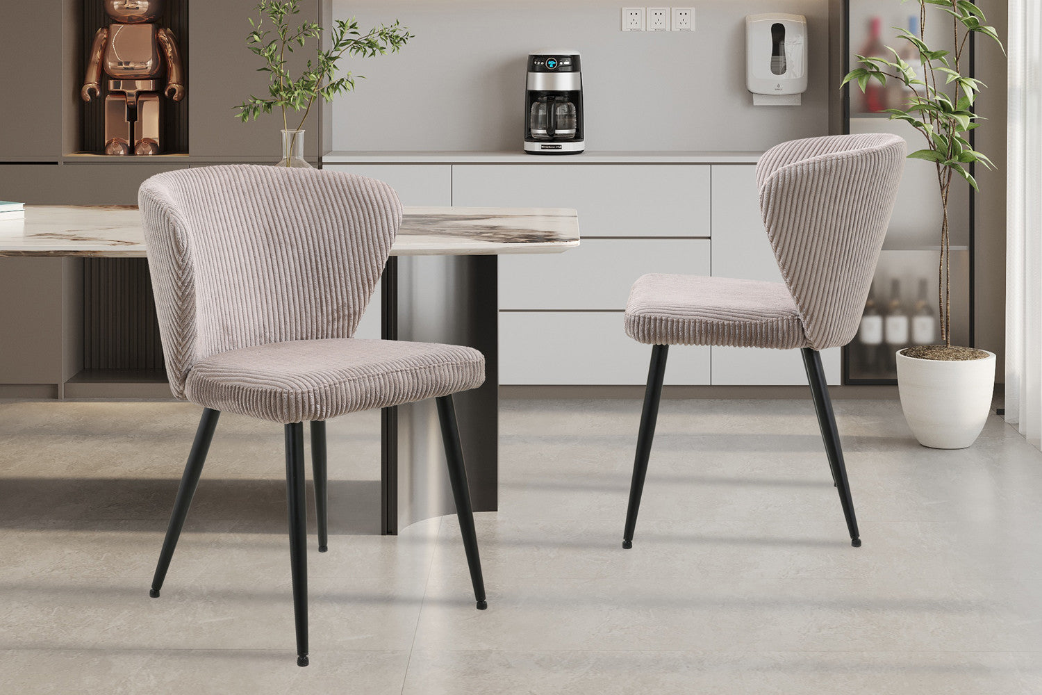 2er-Set Esszimmerstühle Tornado aus Kord - Beige-Esszimmerstuhl-Rousseau-le canapé