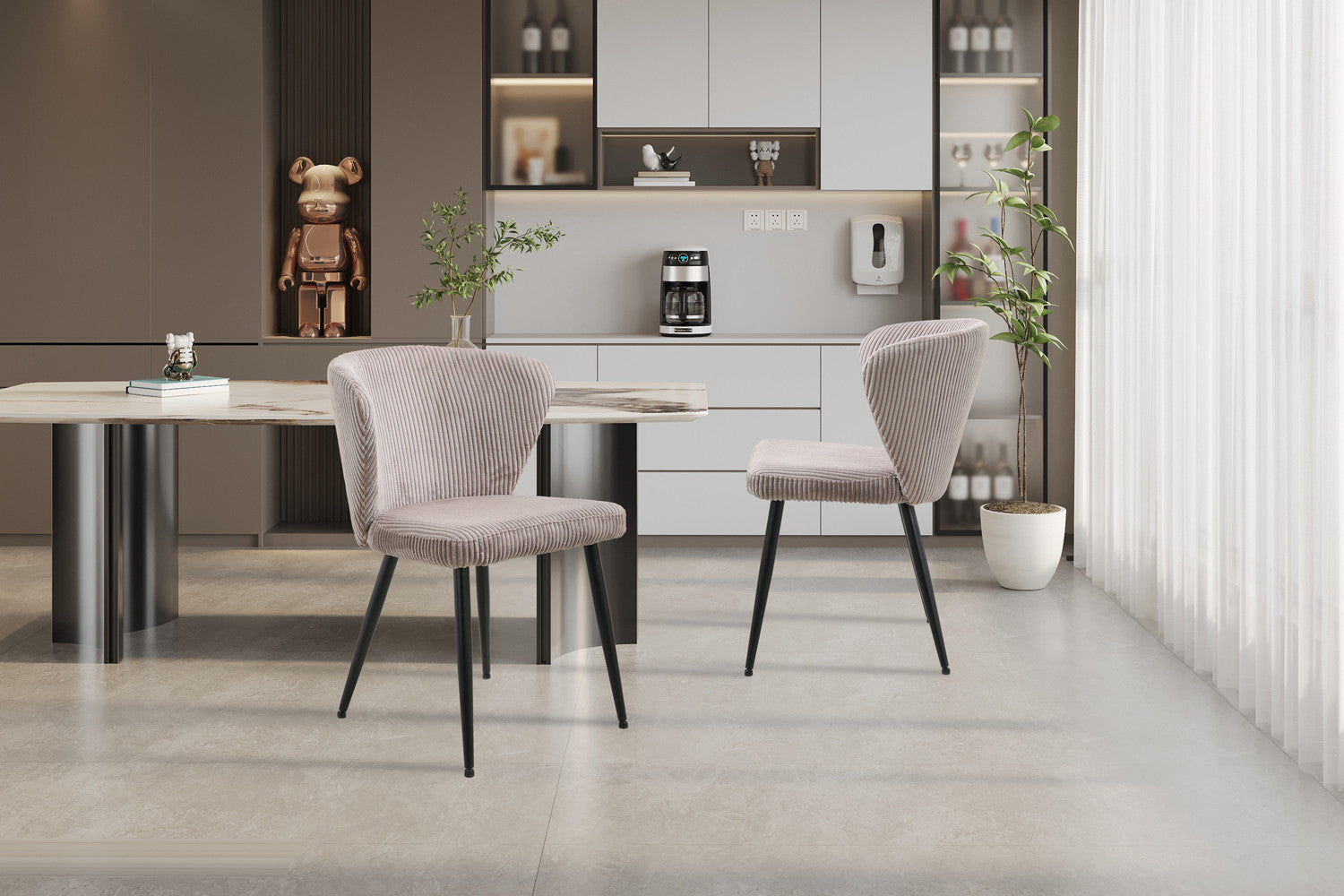 2er-Set Esszimmerstühle Tornado aus Kord - Beige-Esszimmerstuhl-Rousseau-le canapé