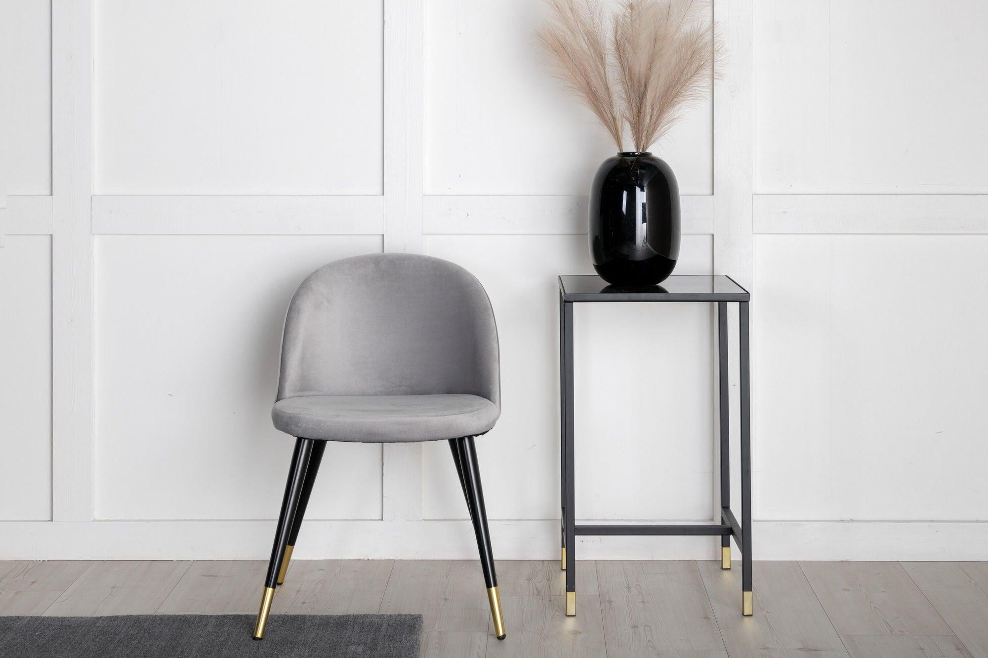 2er-Set Esszimmerstühle Velvet aus Samt - Grau / Schwarz / Messing-Polsterstühle-Venture Home-le canapé