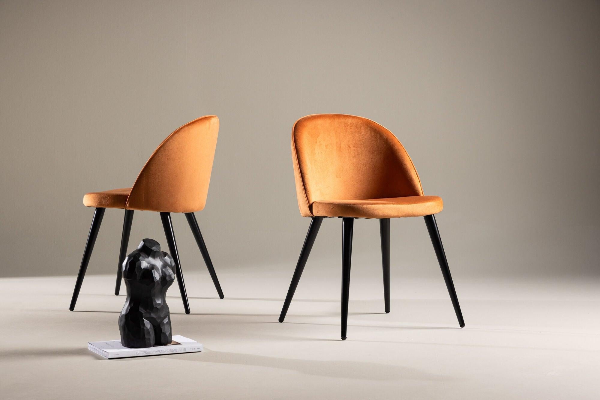 2er-Set Esszimmerstühle Velvet aus Samt - Orange-Polsterstühle-Venture Home-le canapé