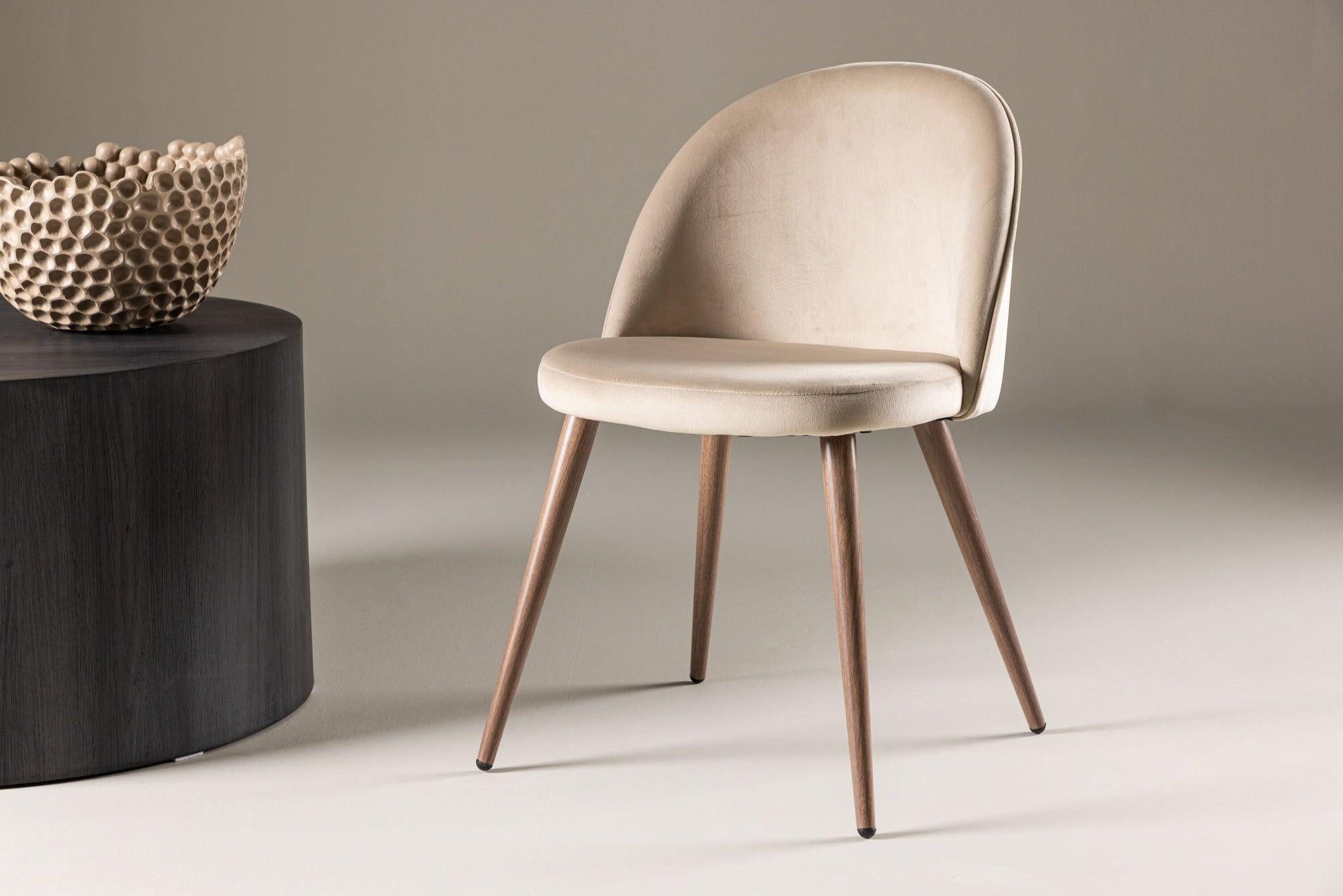2er - Set Polsterstuhl Velvet aus Samt - Beige / WoodlookPolsterstühle