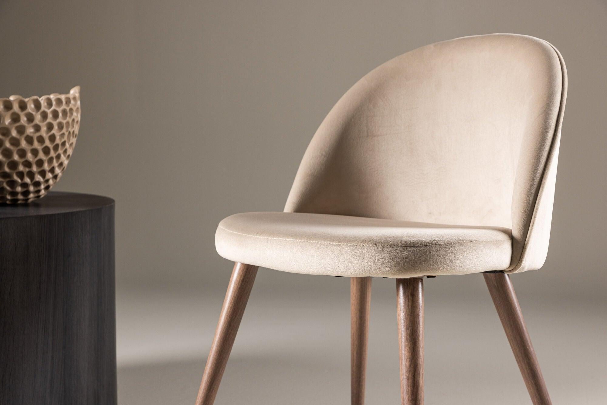 2er - Set Polsterstuhl Velvet aus Samt - Beige / WoodlookPolsterstühle