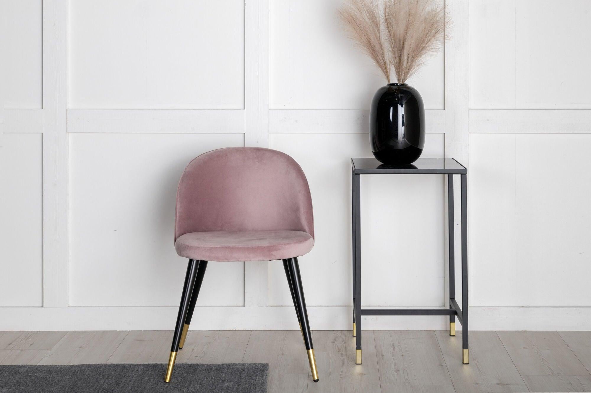 2er-Set Polsterstühle Velvet aus Samt - Altrosa / Schwarz / Messing