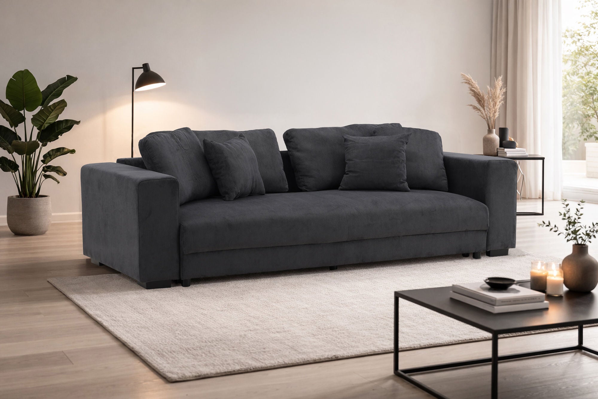 3-Sitzer Sofa Bellmann aus Cord - Dunkelgrau-3-Sitzer Sofas-Venture Home-le canapé