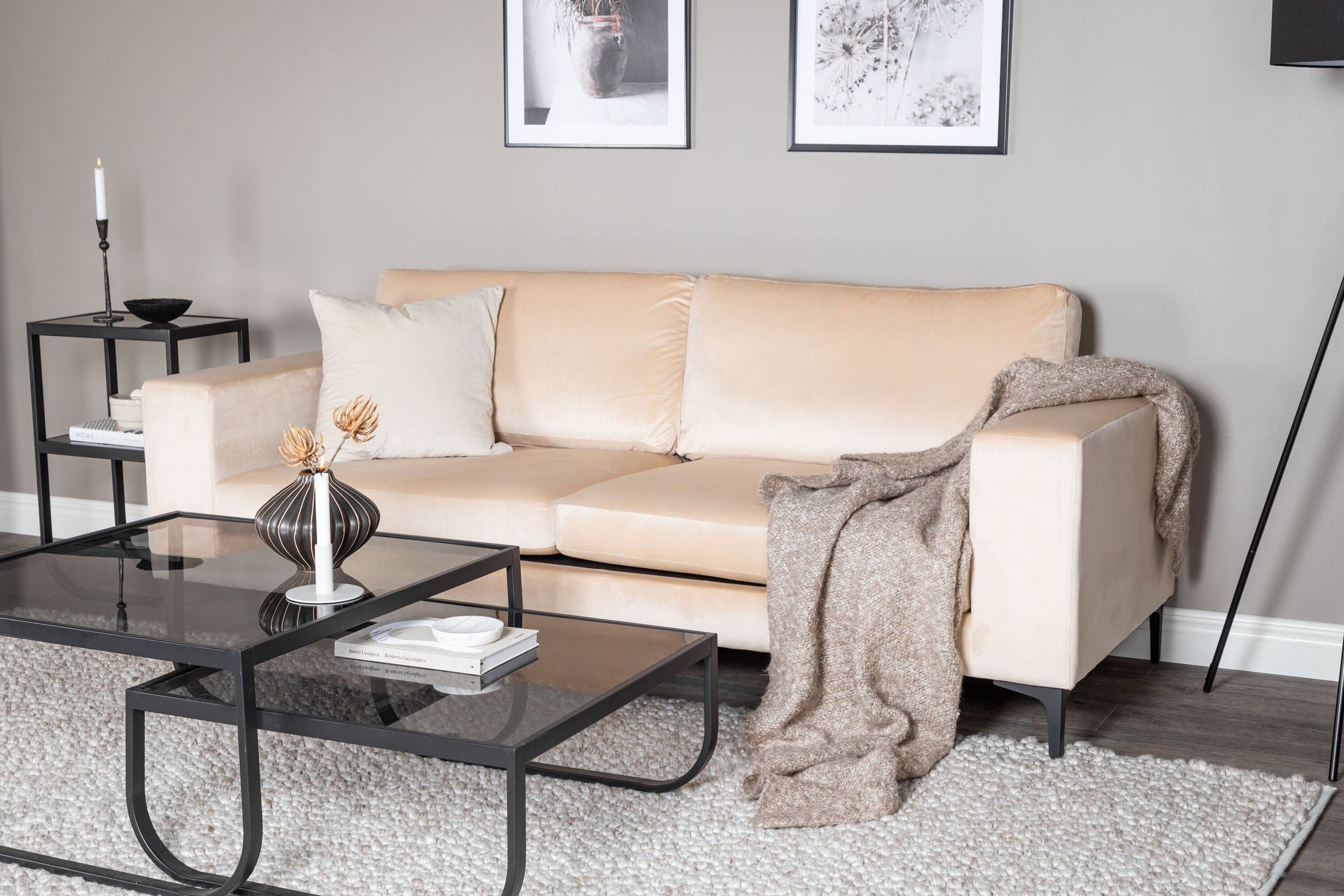 3-Sitzer Sofa Bolero aus Samt - Beige-3-Sitzer Sofas-Venture Home-le canapé