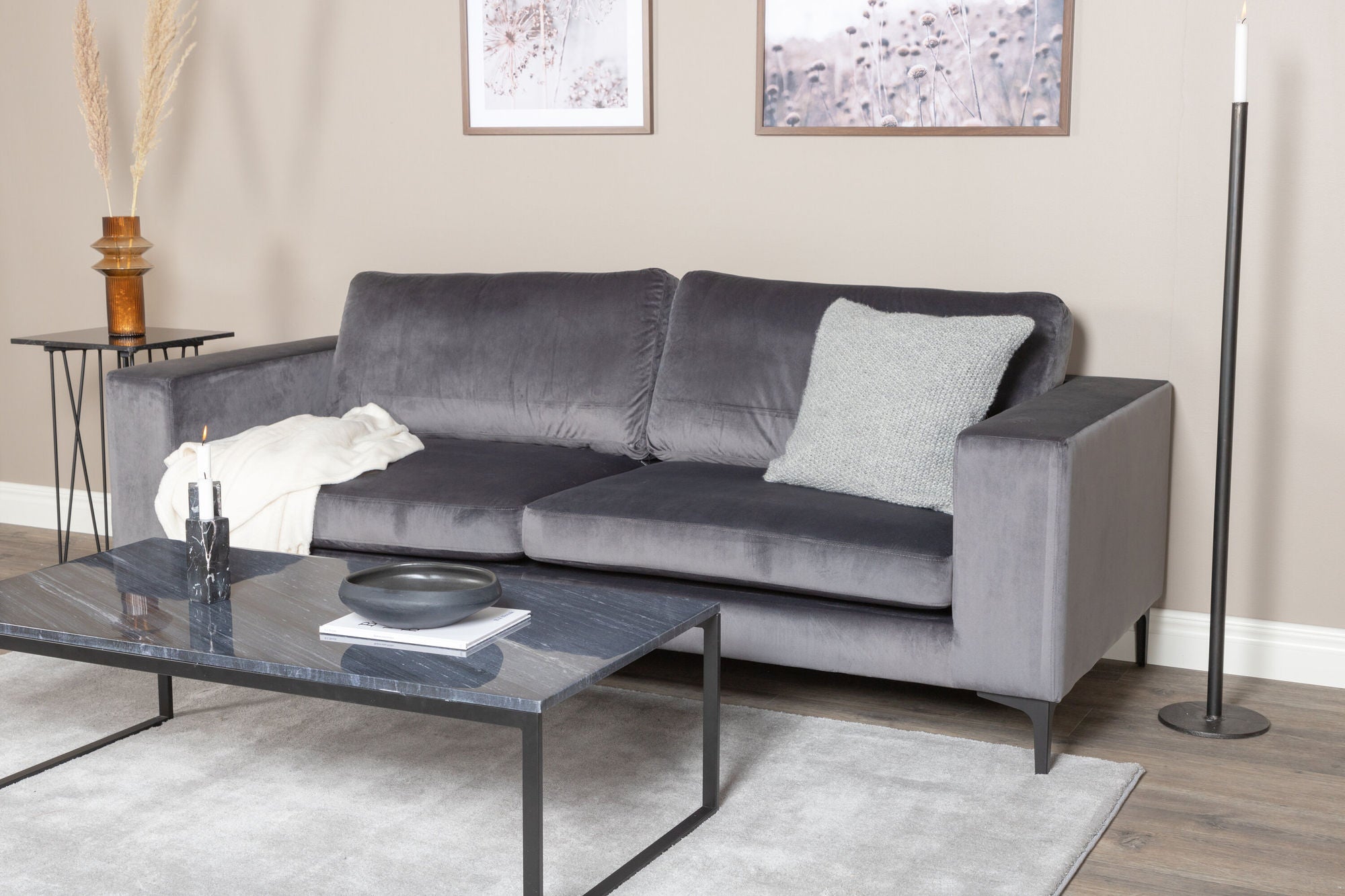 3-Sitzer Sofa Bolero aus Samt - Dunkelgrau-3-Sitzer Sofa-Venture Home-le canapé