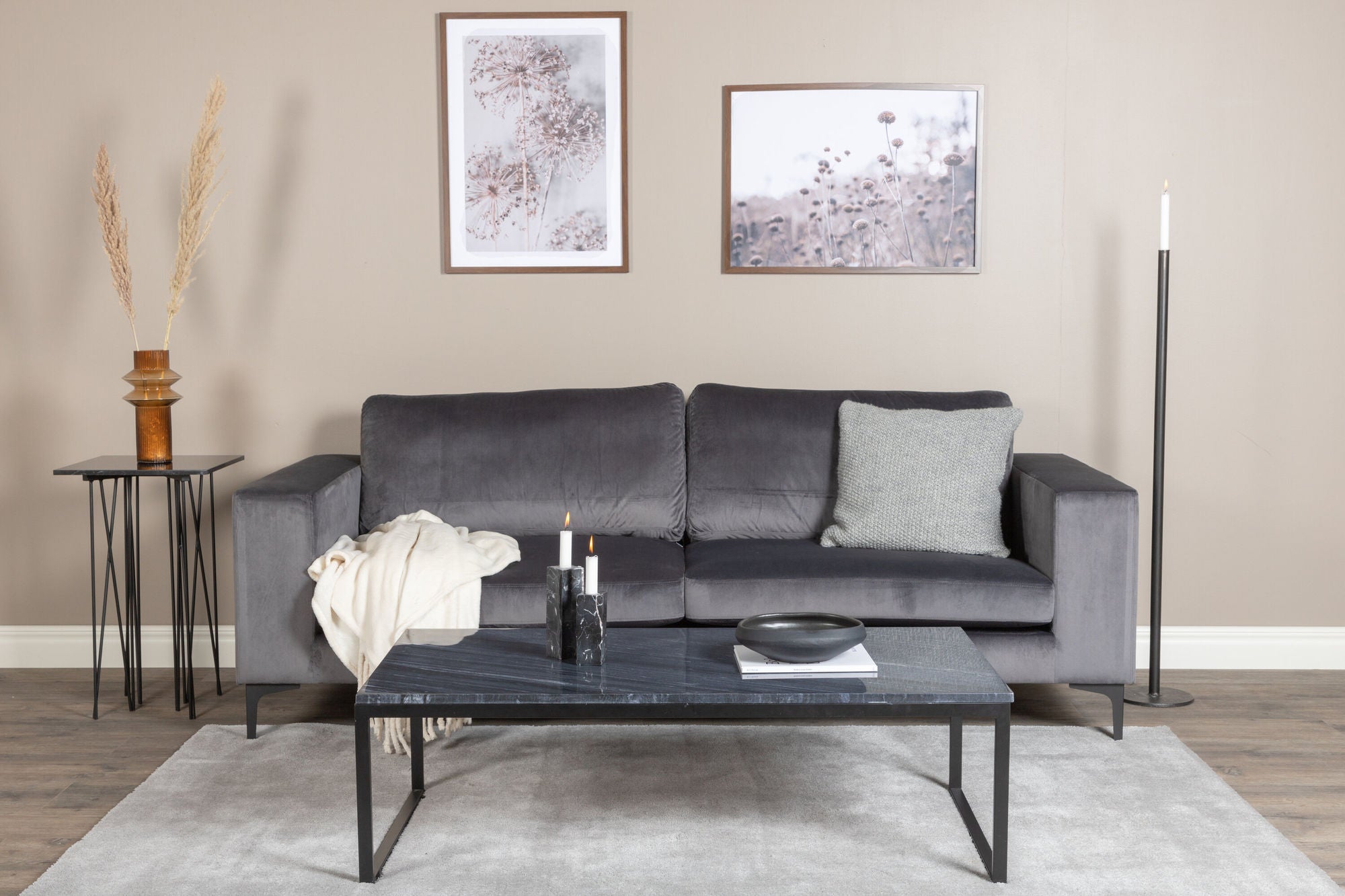 3-Sitzer Sofa Bolero aus Samt - Dunkelgrau-3-Sitzer Sofas-Venture Home-le canapé