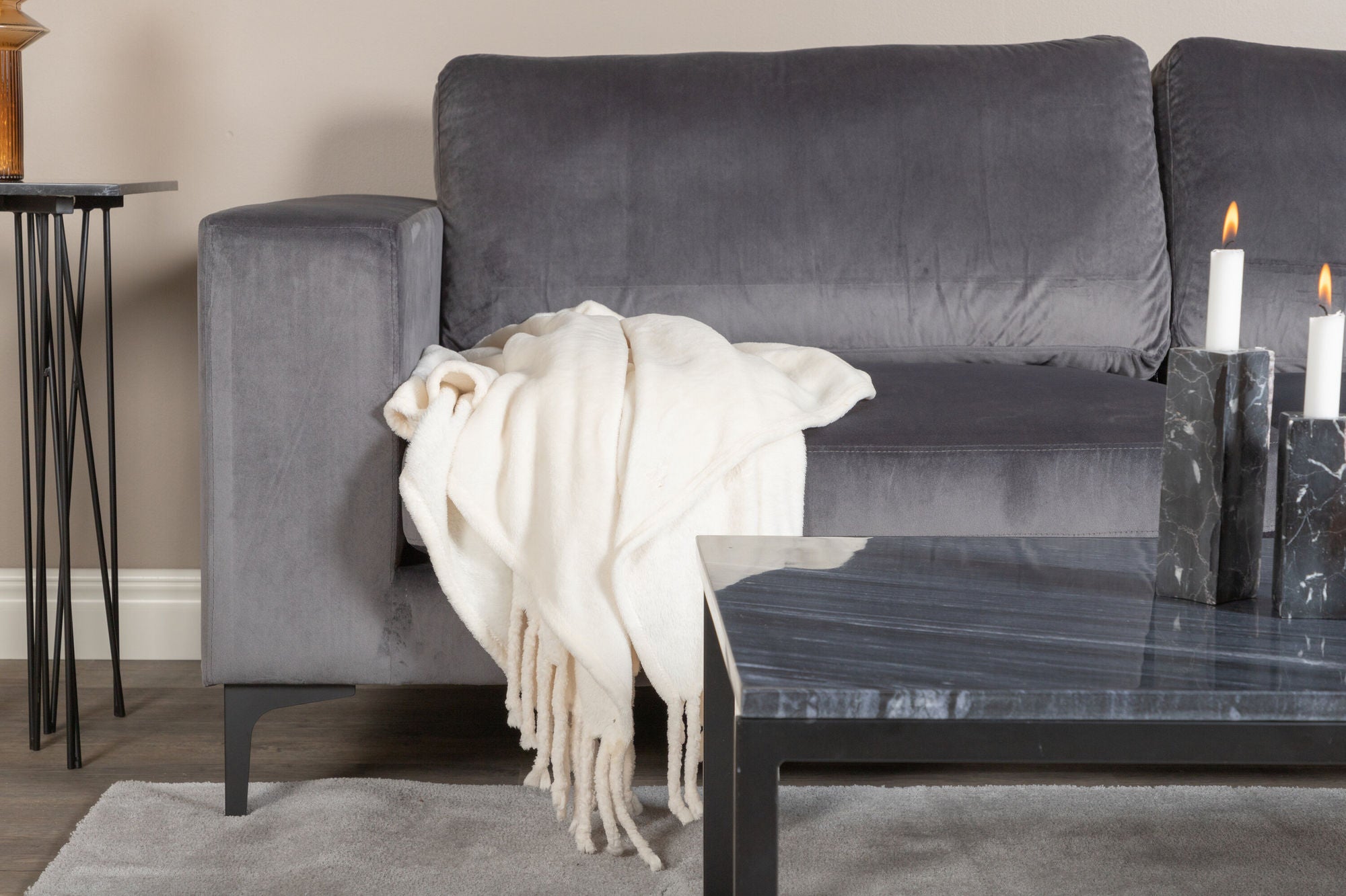 3-Sitzer Sofa Bolero aus Samt - Dunkelgrau-3-Sitzer Sofas-Venture Home-le canapé
