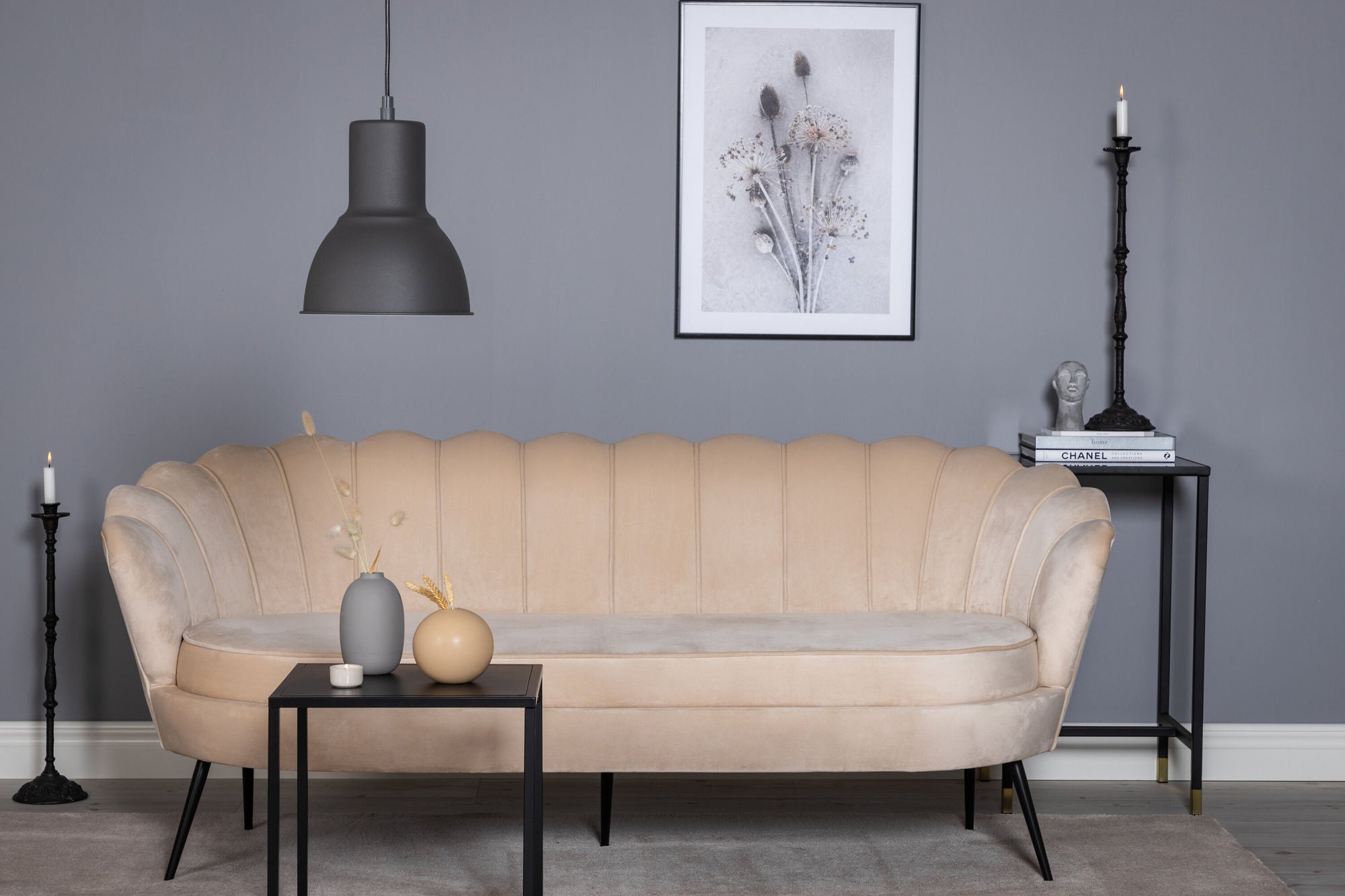 3-Sitzer Sofa Calais aus Samt - Beige-3-Sitzer Sofas-Venture Home-le canapé