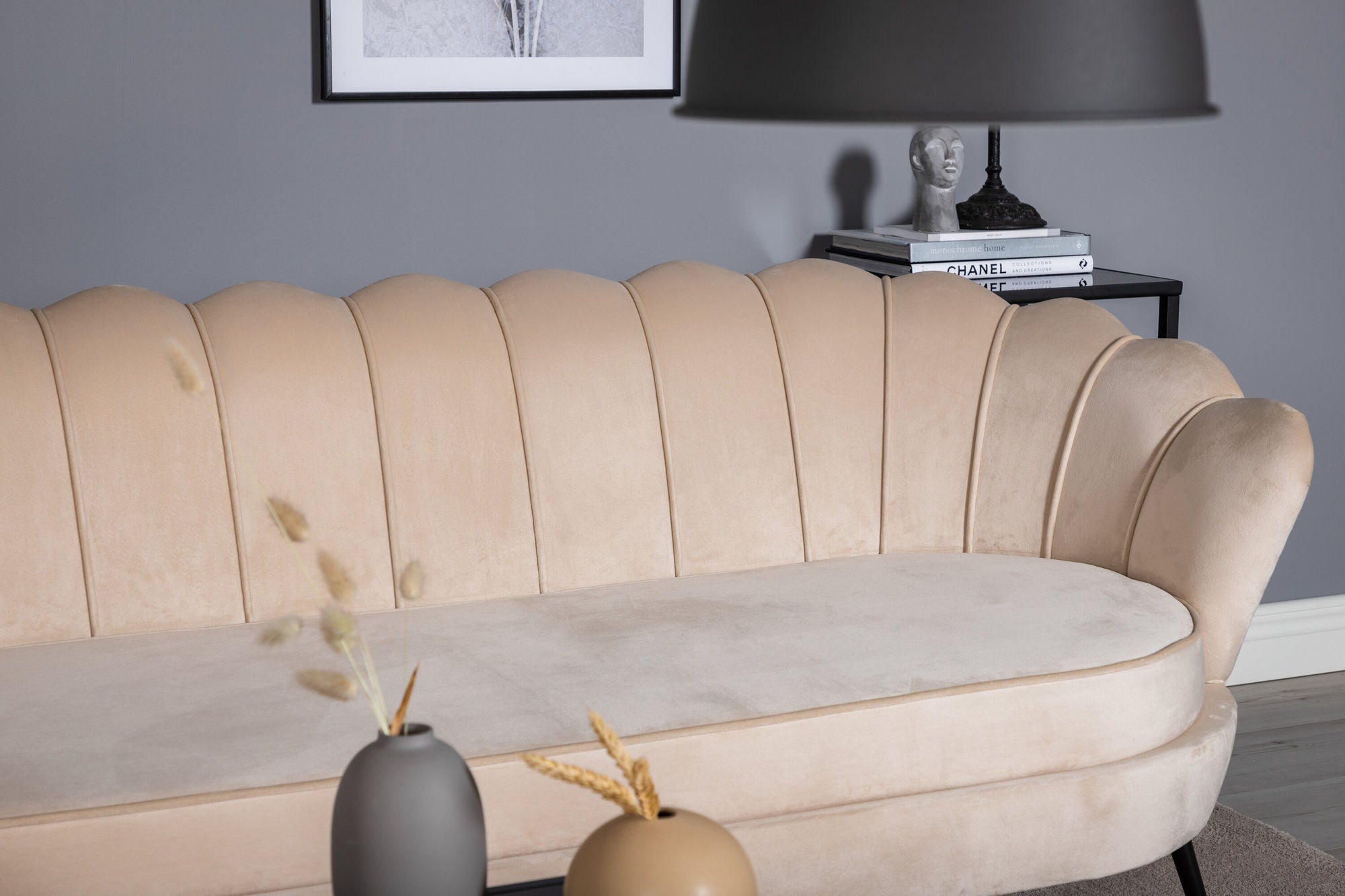 3-Sitzer Sofa Calais aus Samt - Beige-3-Sitzer Sofas-Venture Home-le canapé