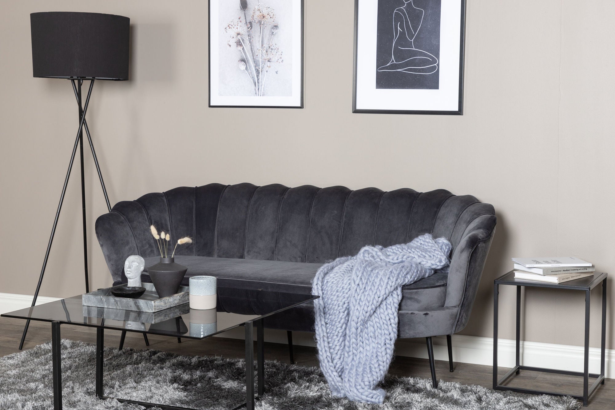 3-Sitzer Sofa Calais aus Samt - Dunkelgrau-3-Sitzer Sofas-Venture Home-le canapé