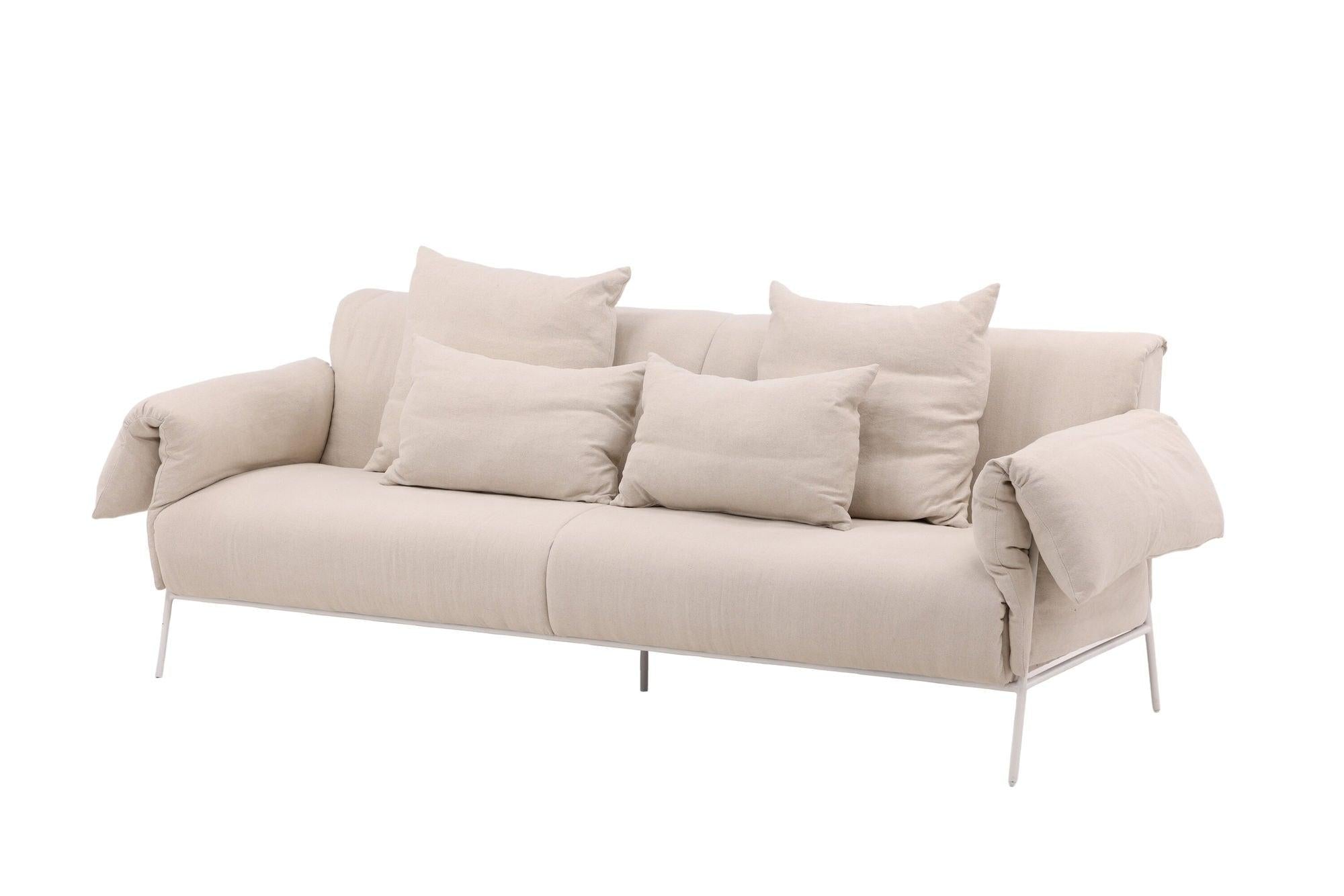 Öckerö 3 - Sitzer Sofa aus Leinen - Weiß / BeigeEinzelsofas