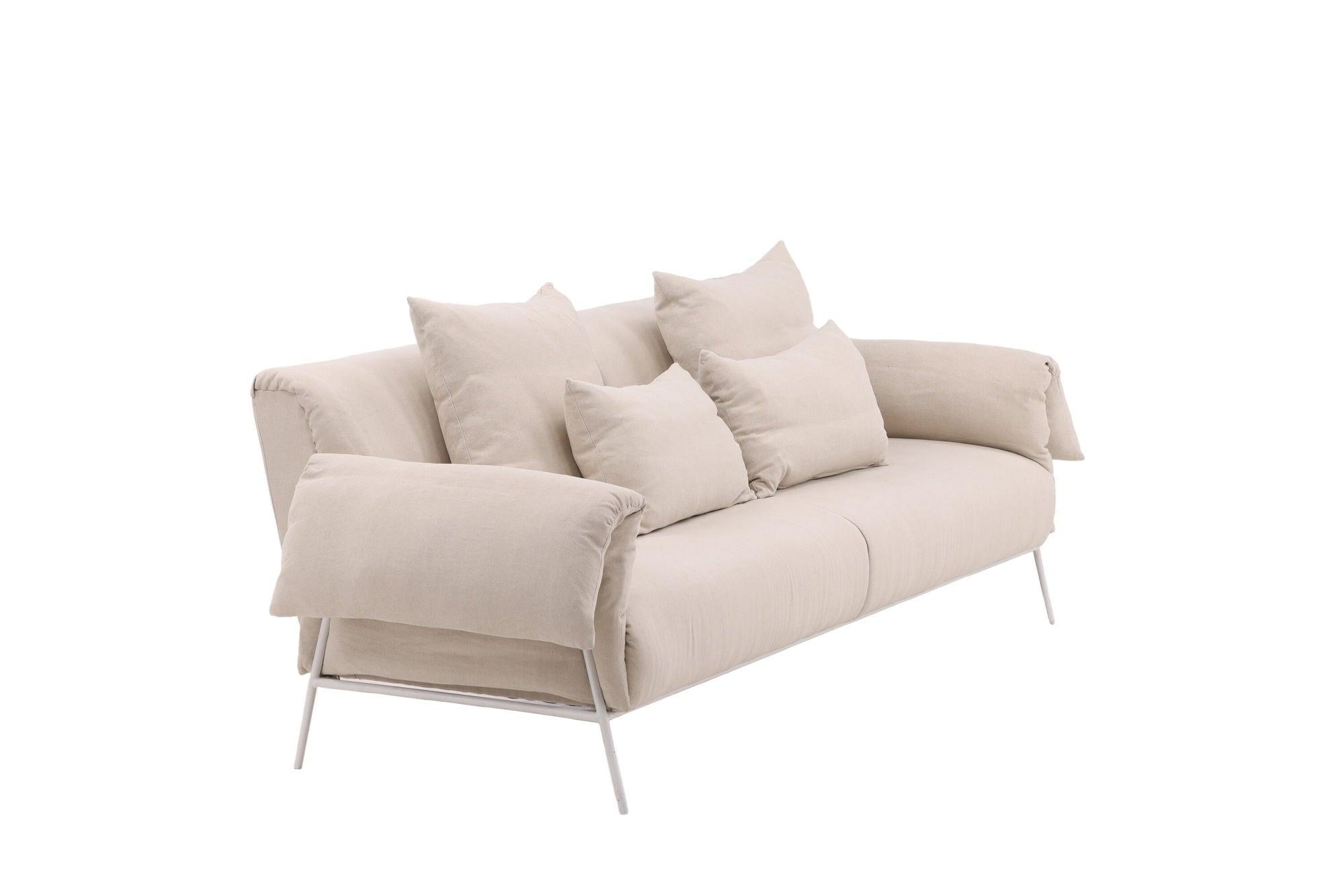 Öckerö 3 - Sitzer Sofa aus Leinen - Weiß / BeigeEinzelsofas