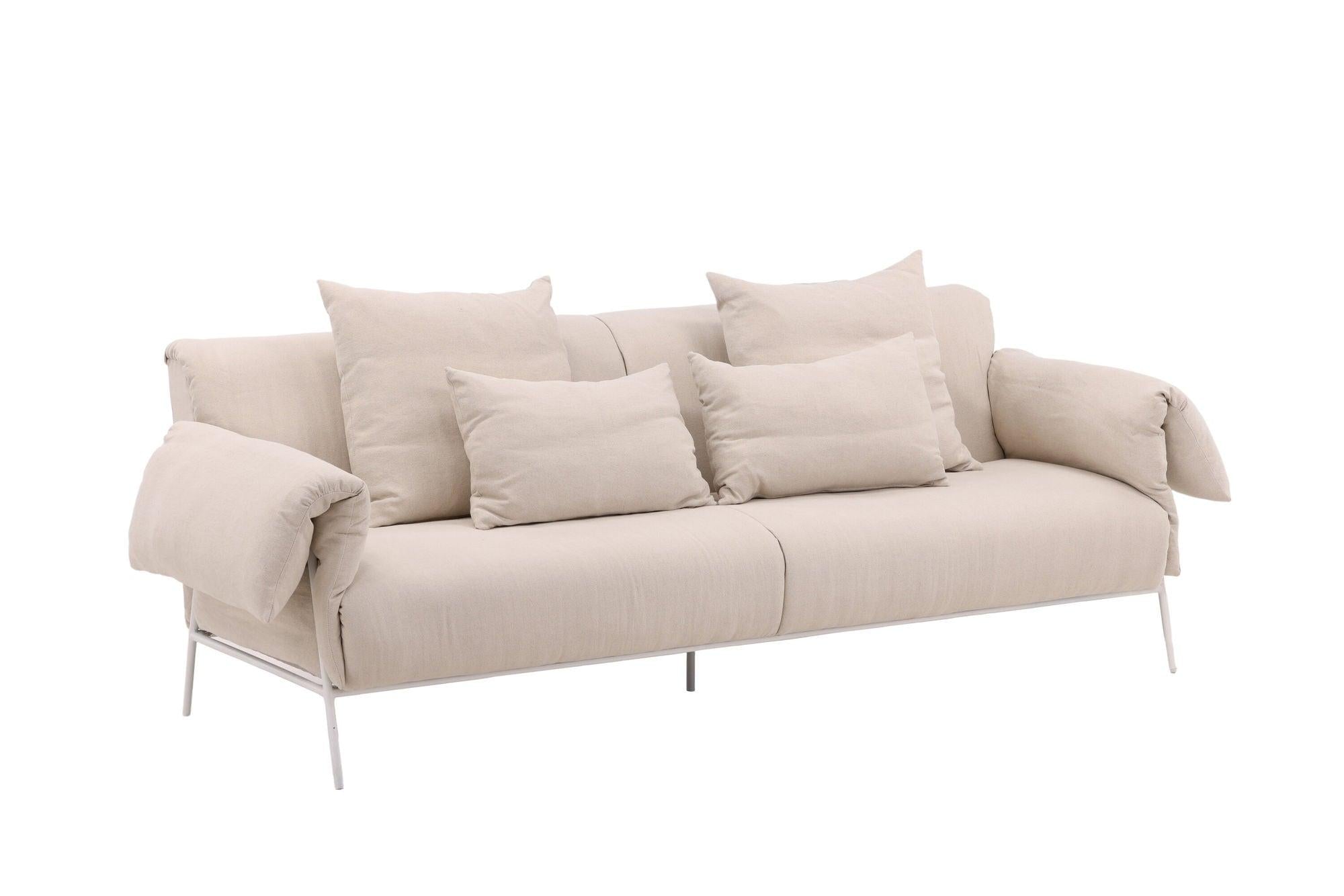Öckerö 3 - Sitzer Sofa aus Leinen - Weiß / BeigeEinzelsofas