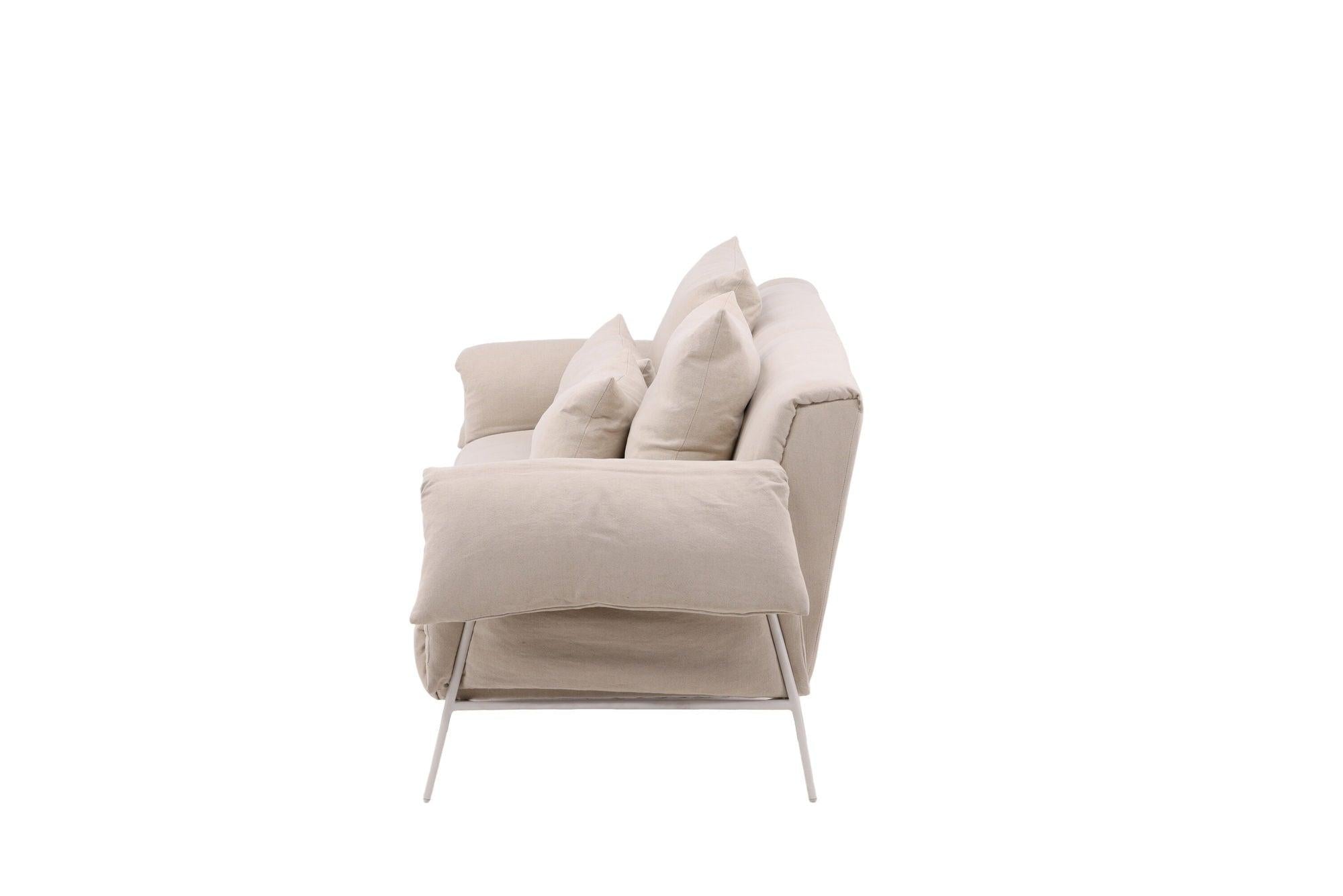 Öckerö 3 - Sitzer Sofa aus Leinen - Weiß / BeigeEinzelsofas