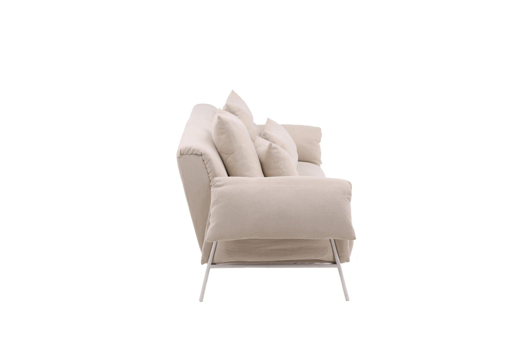 Öckerö 3 - Sitzer Sofa aus Leinen - Weiß / BeigeEinzelsofas