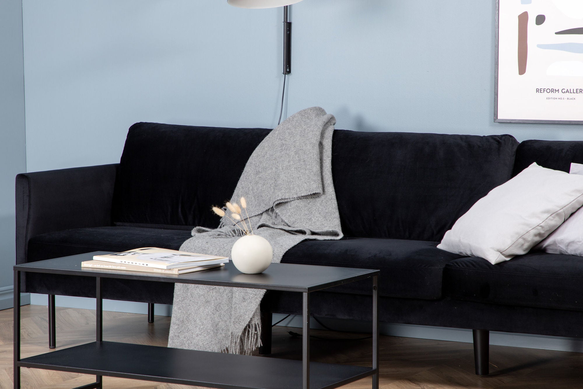 3-Sitzer Sofa Zoom aus Samt - Schwarz-3-Sitzer Sofas-Venture Home-le canapé