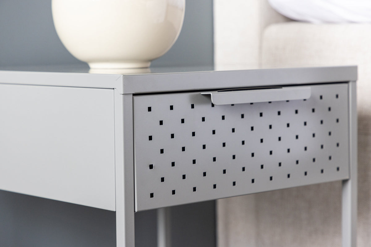 Nachttisch Sacramento 40cm aus Metall mit Schublade - Hellgrau - Venture Home - le canapé