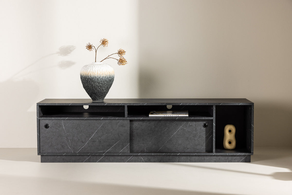 TV-Lowboard Girona 180cm mit Schiebetüren - Schwarz - Venture Home - le canapé