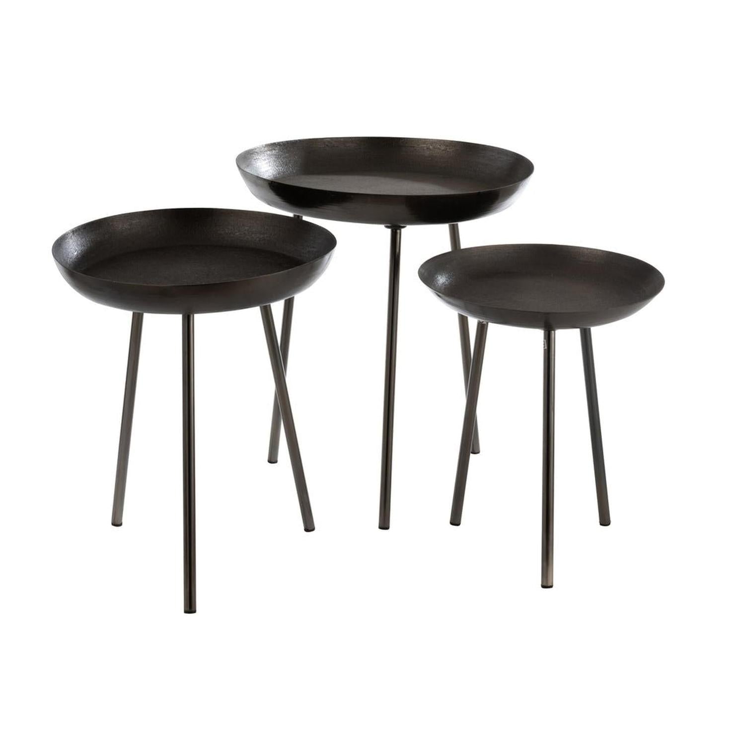 3er - Set Beistelltische Tablett aus Metall - Dunkelgrau5400924081584Beistelltisch