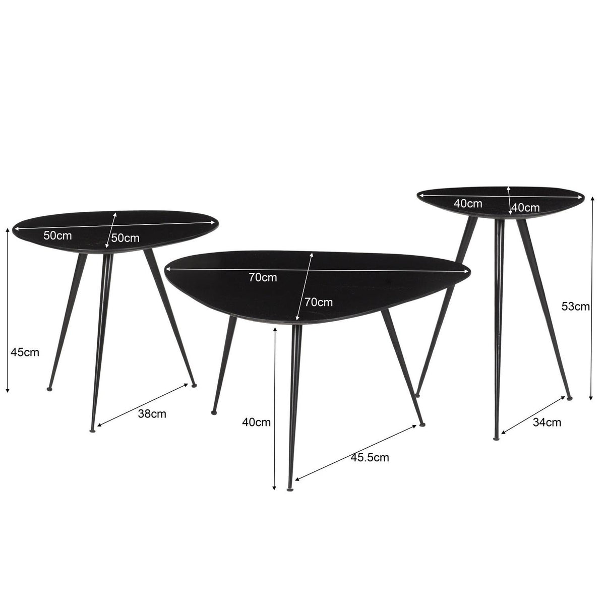 3er-Set Couchtische Loua aus Massivholz - Schwarz-Couchtische-Livingfurn-le canapé
