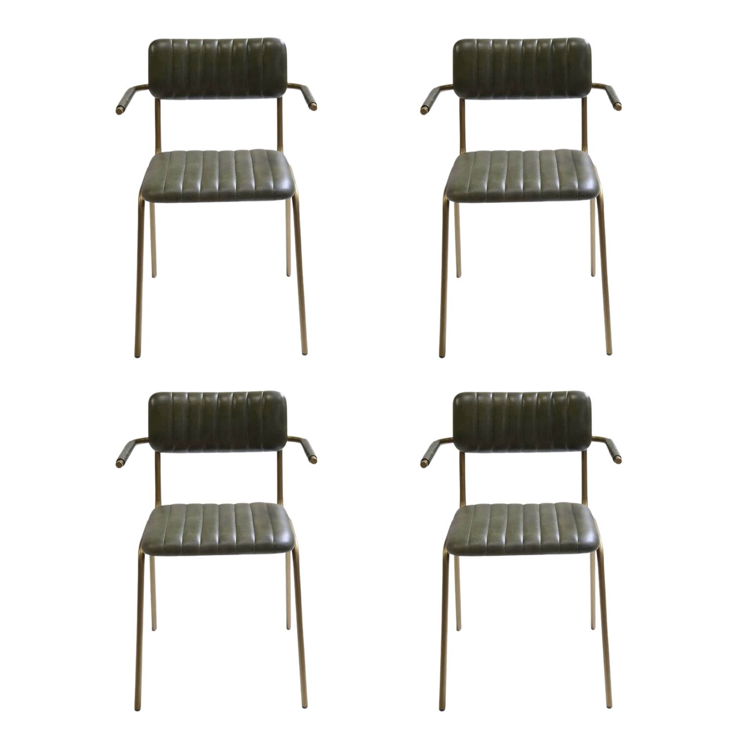 4er-Set Armlehnstühle Diner aus gesteppten Büffelleder - Grün/Messing-Armlehnenstühle-Trademark Living-le canapé