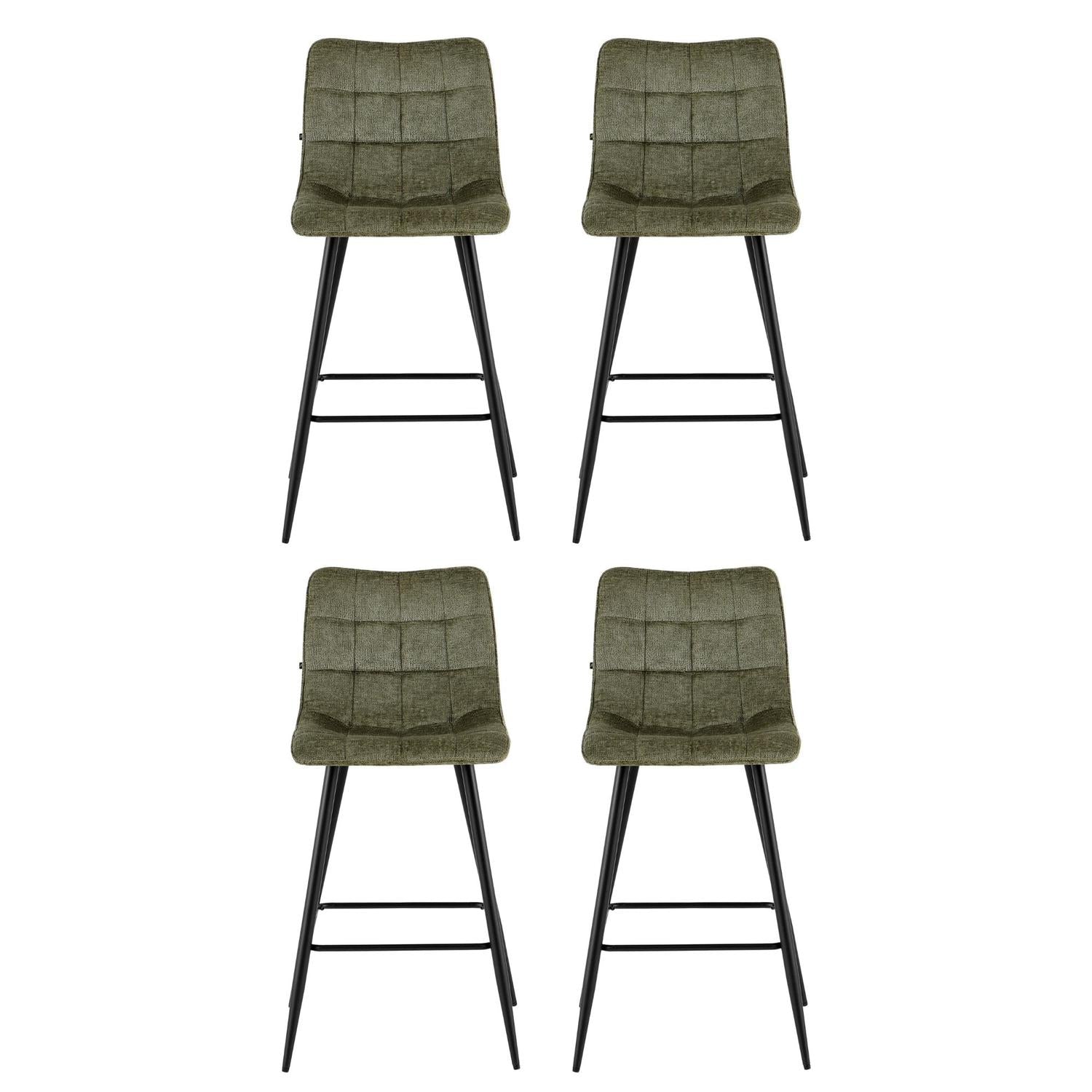 4er-Set Barhocker Lucille aus Chenille - Dunkelgrün-Barhocker-Benoa-le canapé